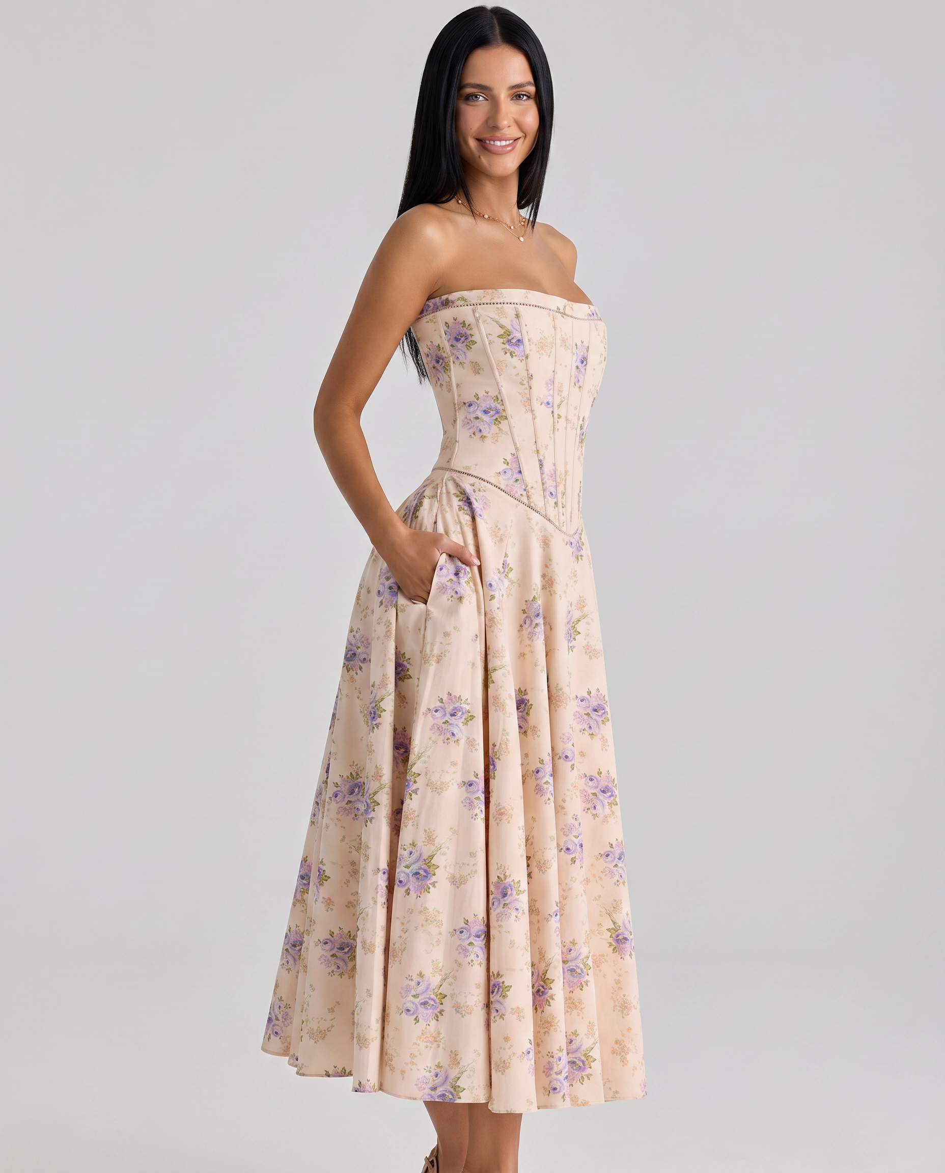 Deanne | Strapless Maxi Dress with Corset Bodice