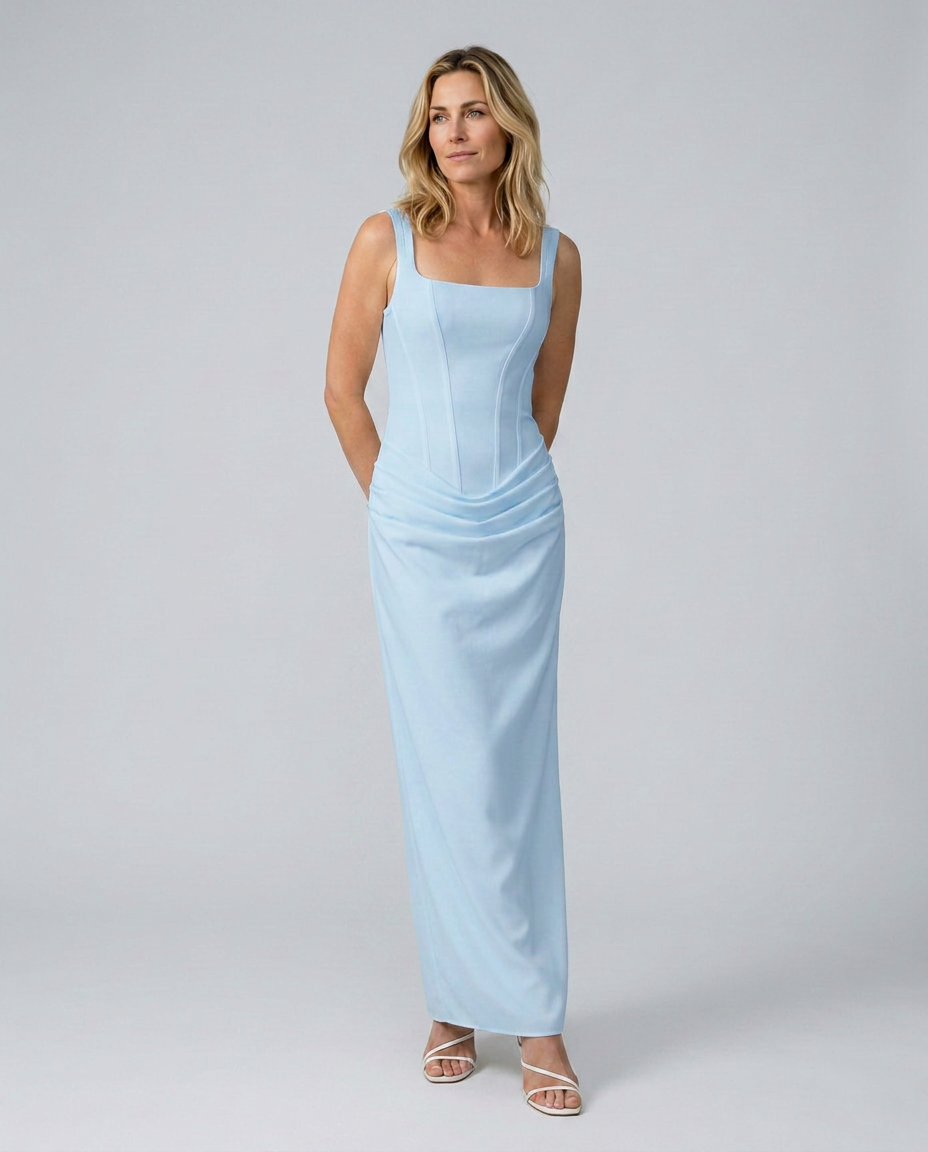 Odette | Maxi Dress with Structured Bodice and Draped Skirt
