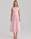 Sheila | Midi Dress with Broderie Anglaise and Off-Shoulder Neckline