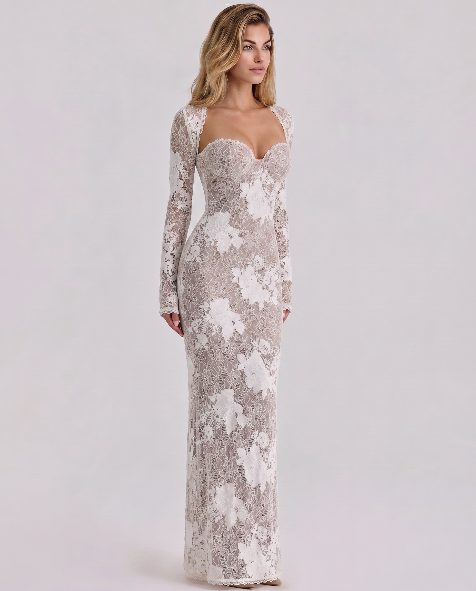 Marla | Maxi Dress with Lace Overlay and Long Sleeves