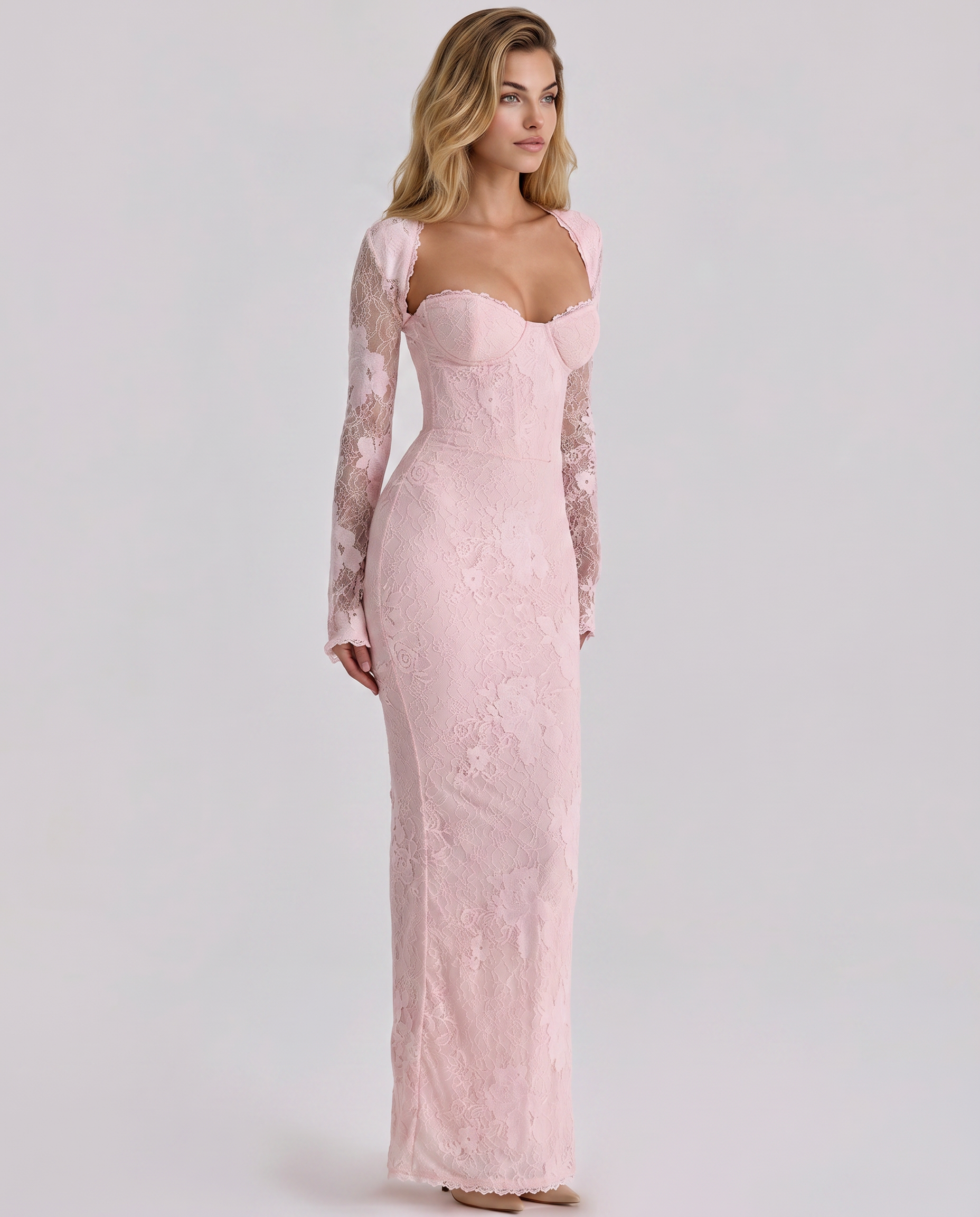 Marla | Maxi Dress with Lace Overlay and Long Sleeves