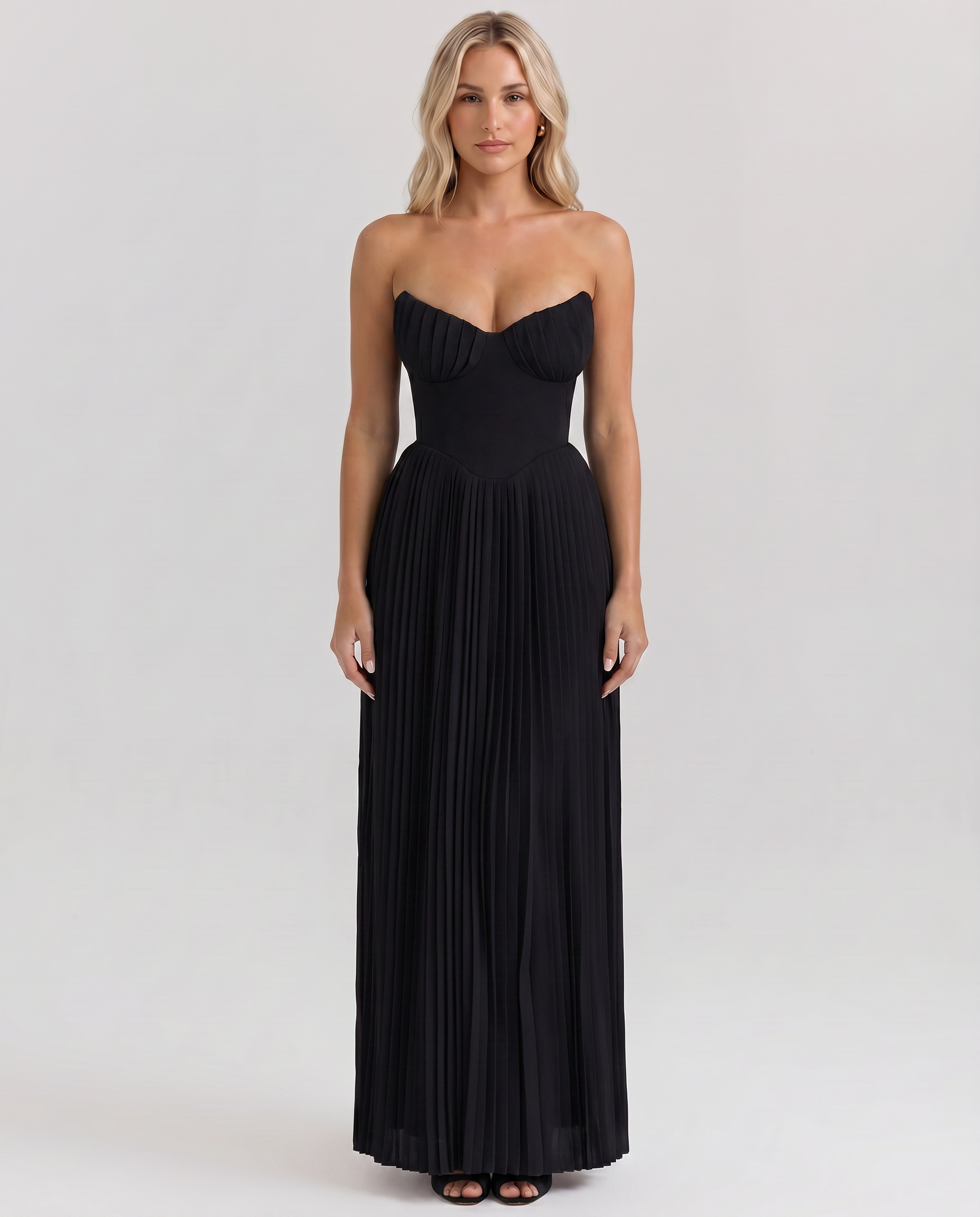 Lennox | Pleated Maxi Dress with Structured Bodice