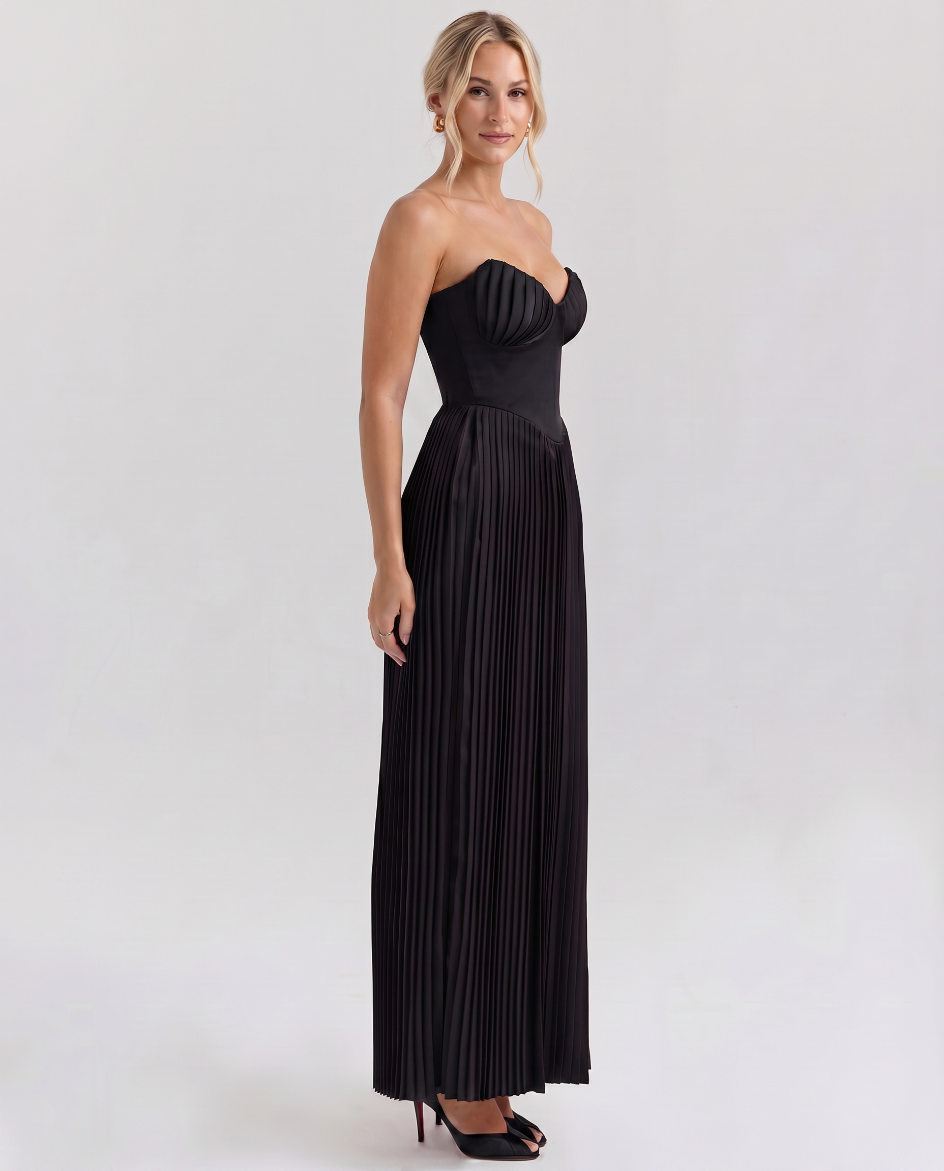 Lennox | Pleated Maxi Dress with Structured Bodice