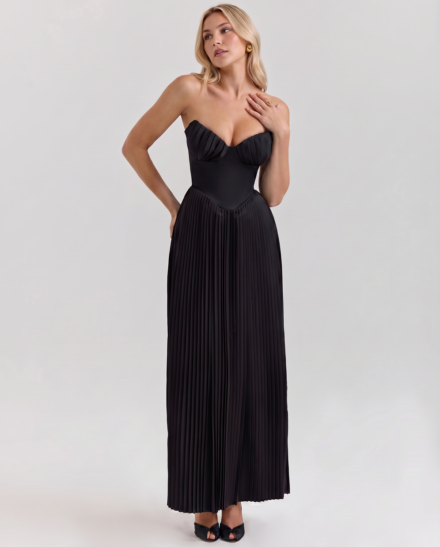 Lennox | Pleated Maxi Dress with Structured Bodice
