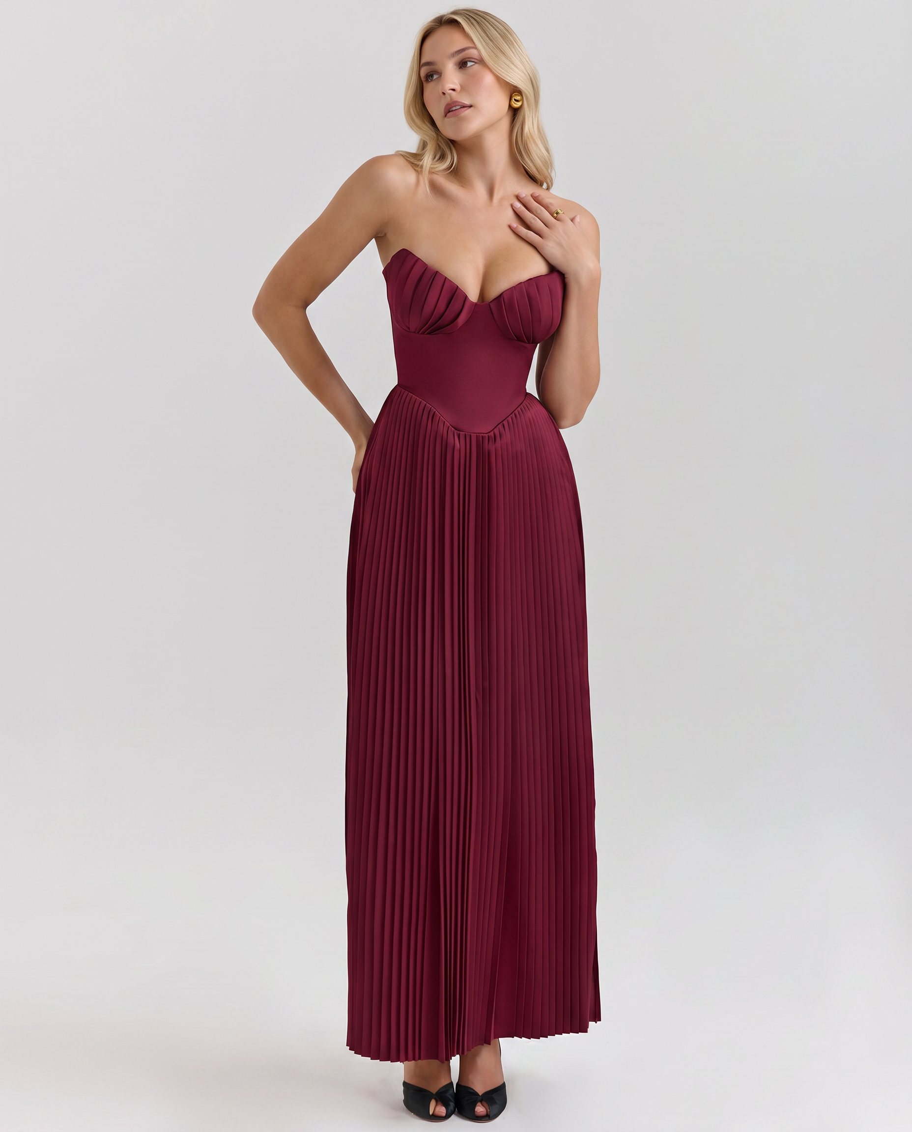 Lennox | Pleated Maxi Dress with Structured Bodice