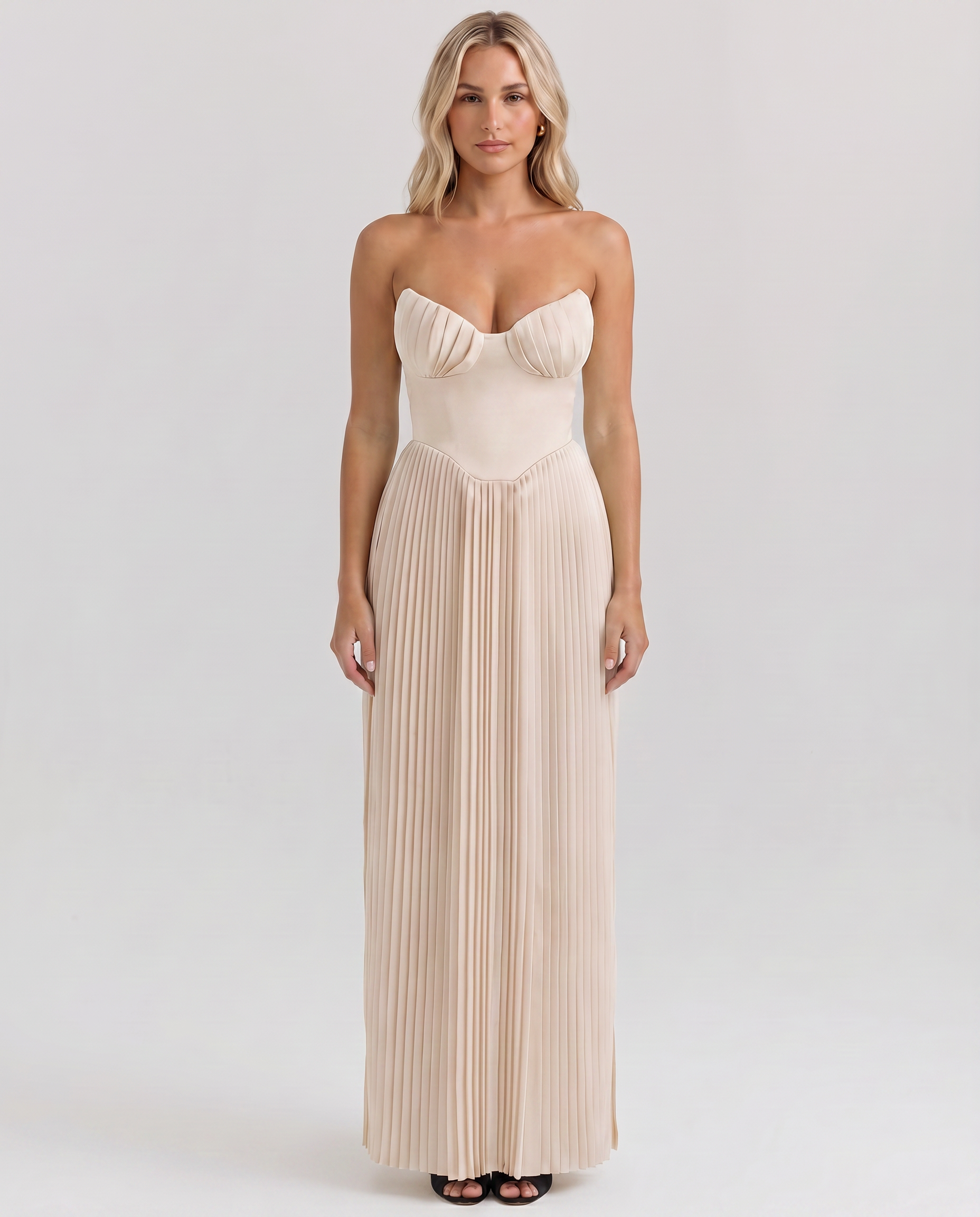 Lennox | Pleated Maxi Dress with Structured Bodice