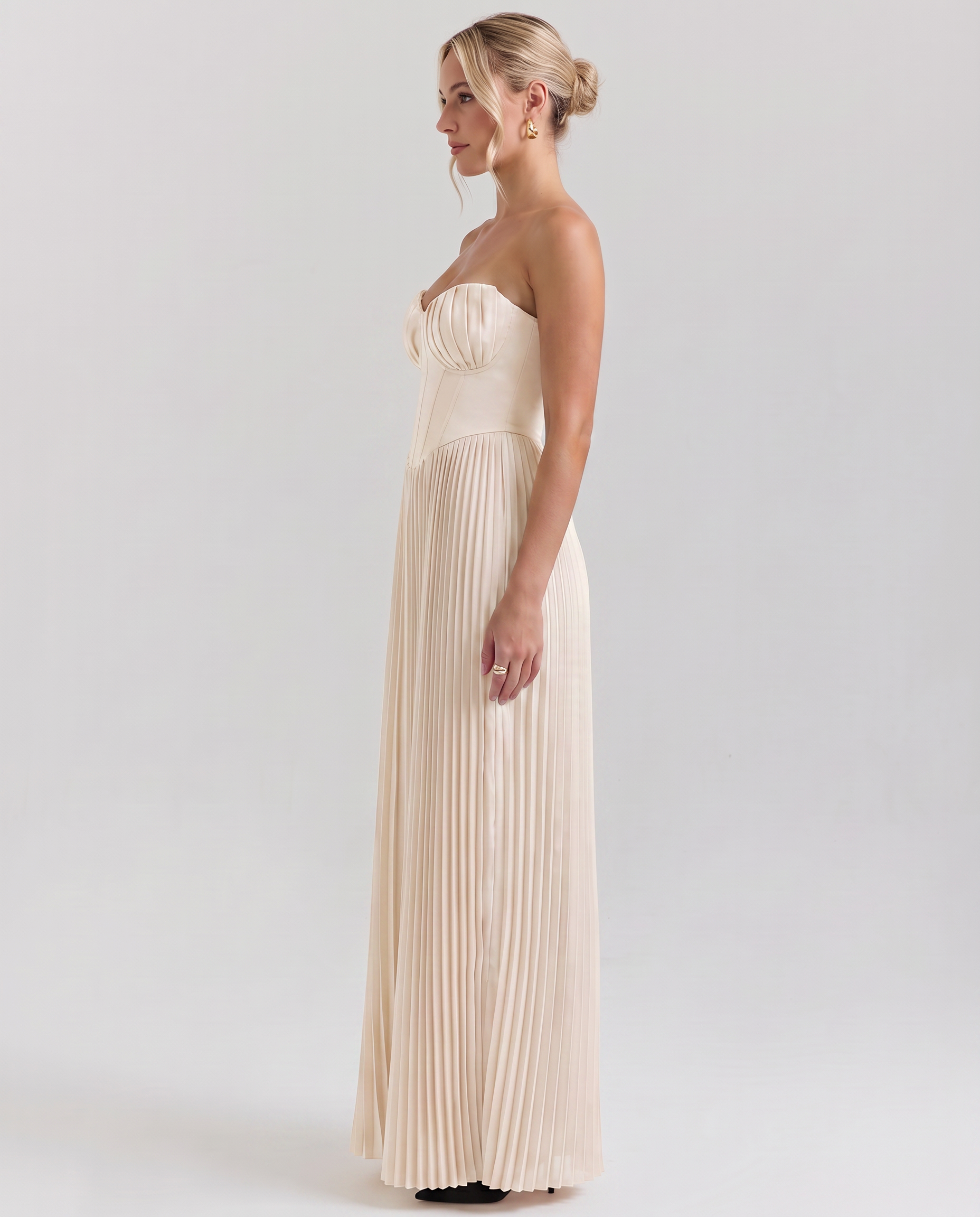 Lennox | Pleated Maxi Dress with Structured Bodice