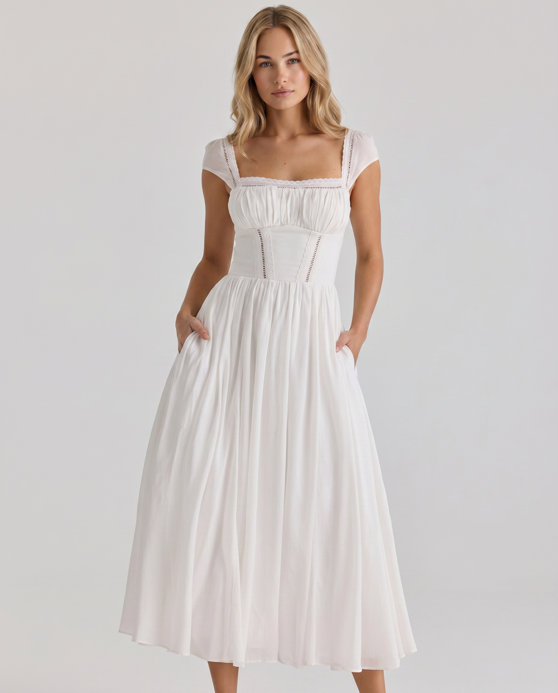 Renee | Midi Dress with Broderie Anglais Detail