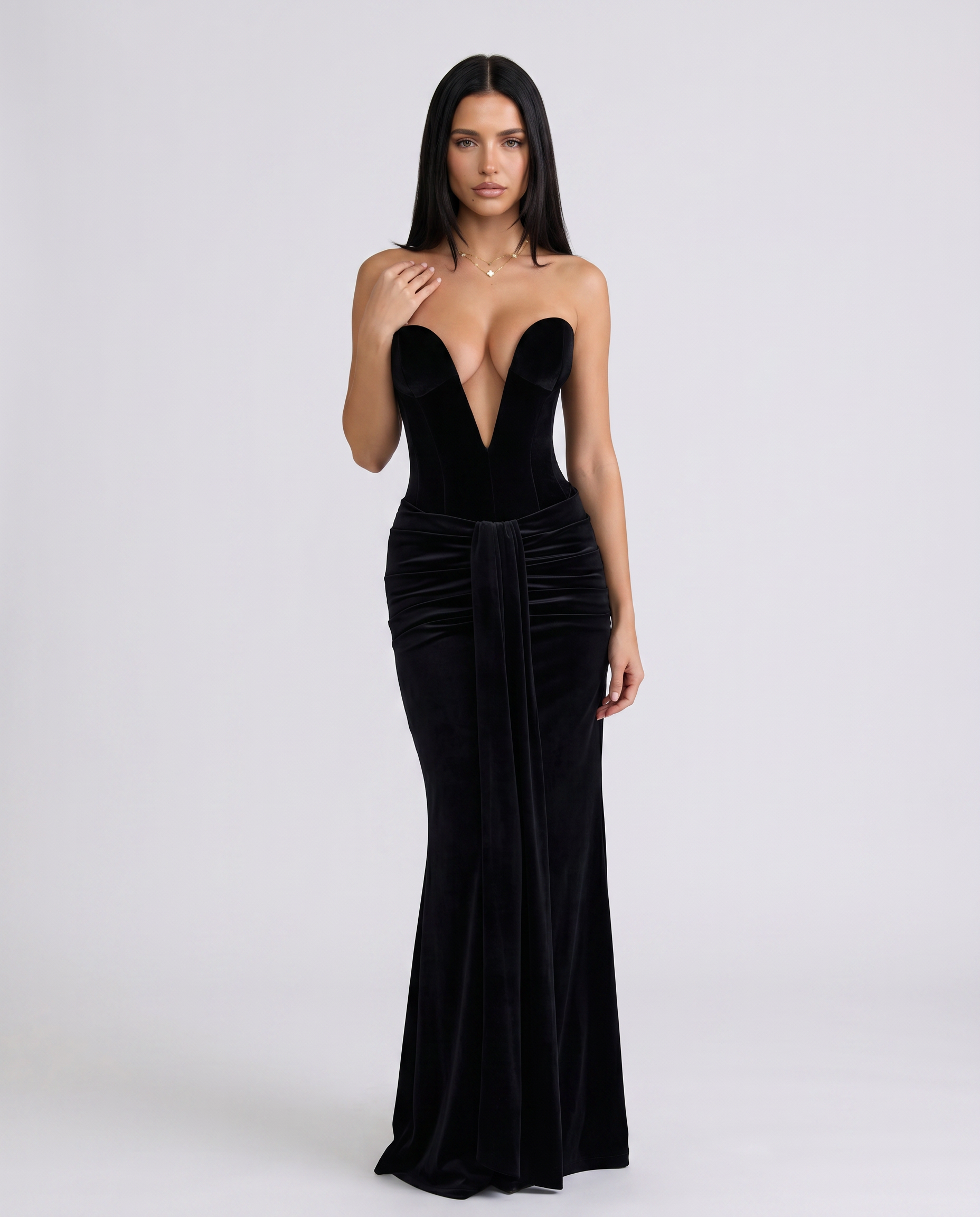 Alison | Maxi Dress with Deep Plunge Corset Bodice