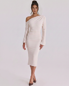 Patrica | Midi Dress with One Shoulder Draped Design