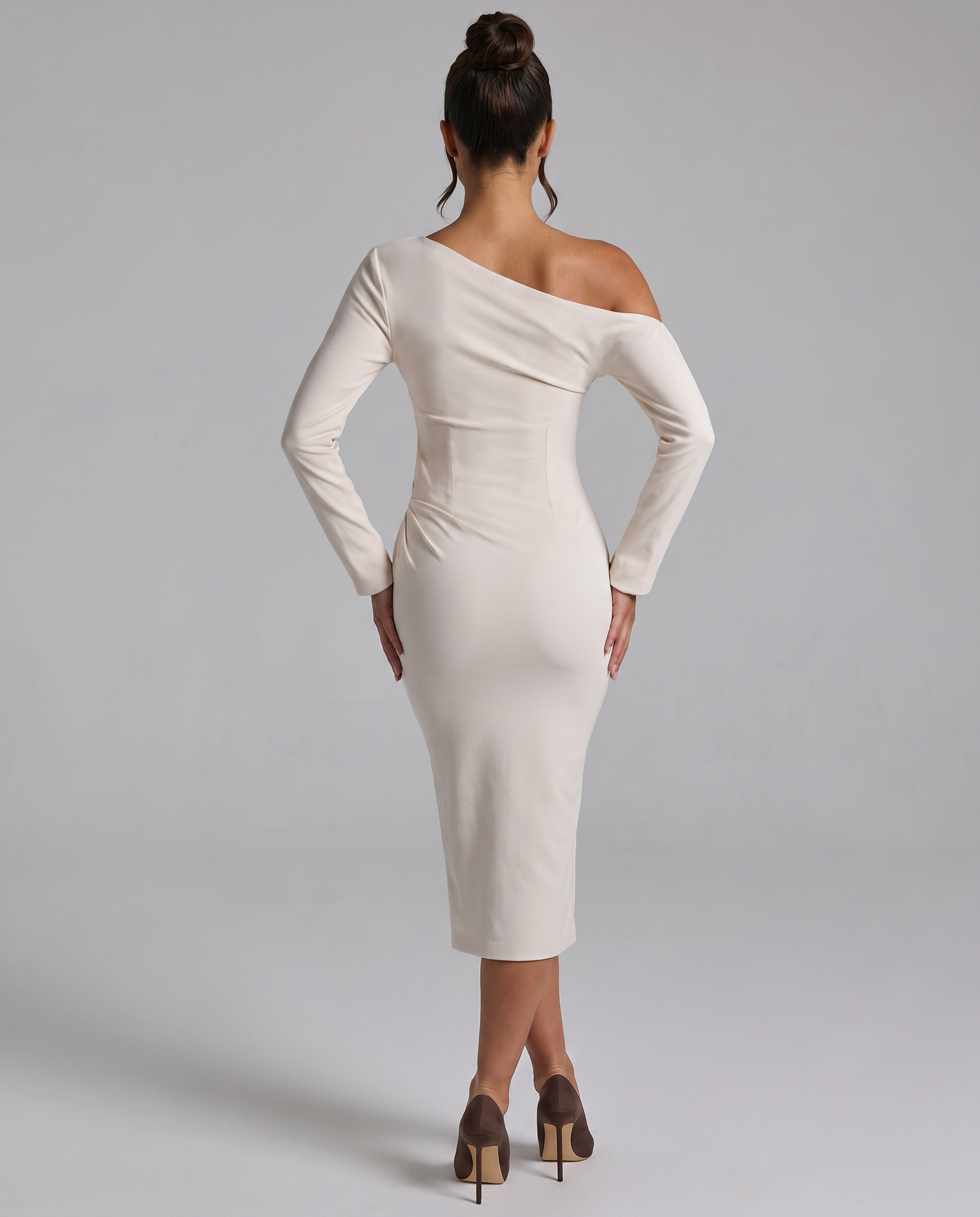 Patrica | Midi Dress with One Shoulder Draped Design