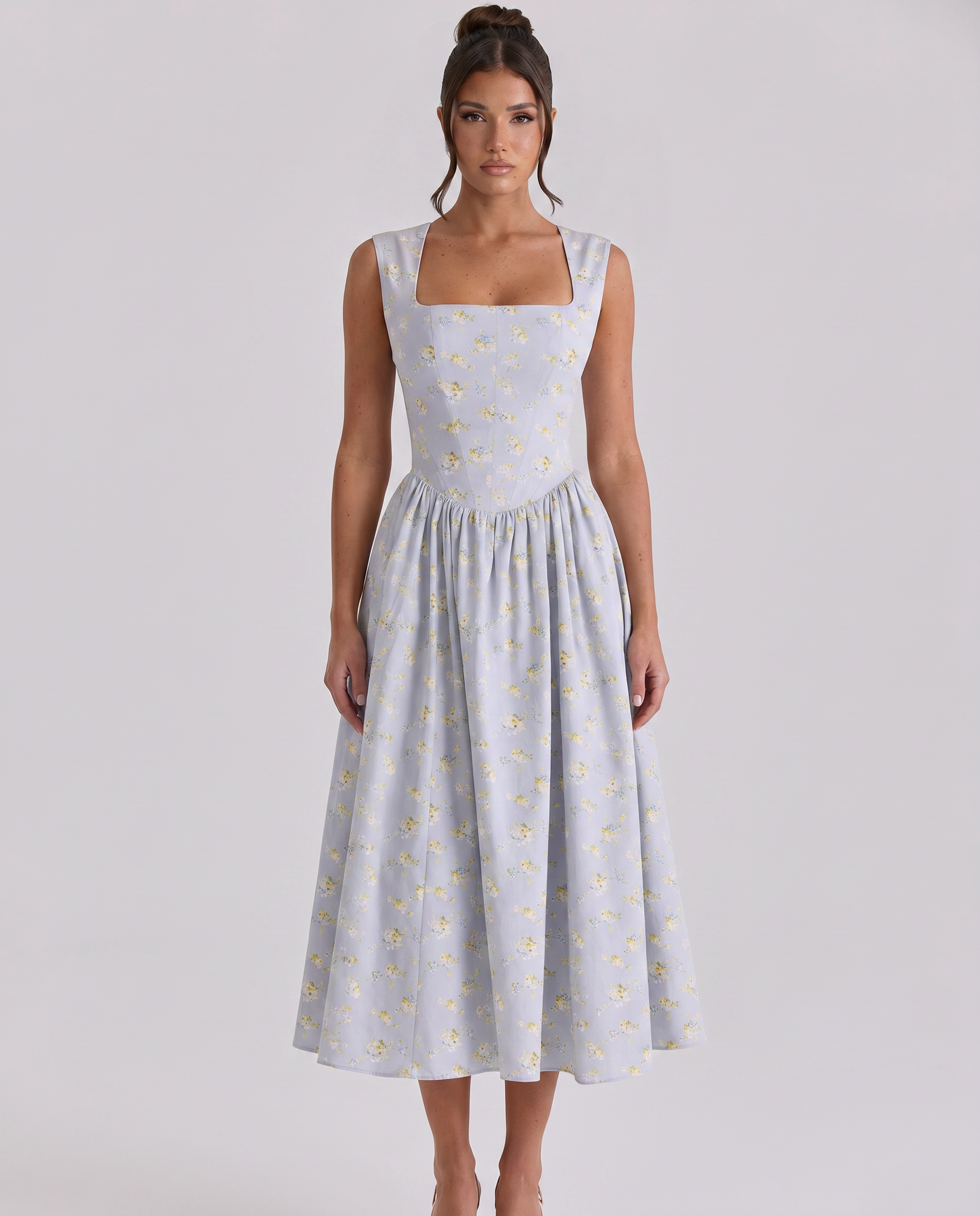Nellie | Midi Sundress with Square Neck and Pleated Skirt