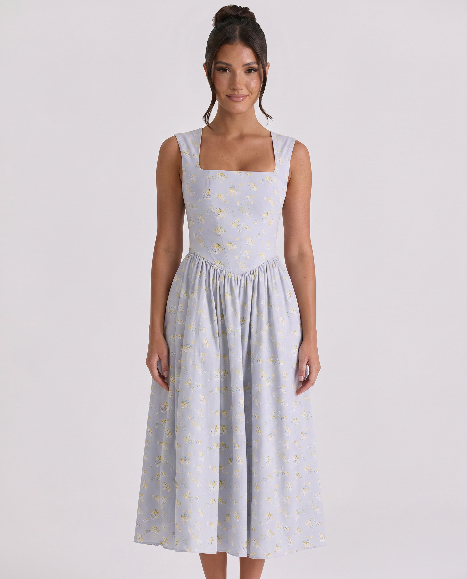Nellie | Midi Sundress with Square Neck and Pleated Skirt