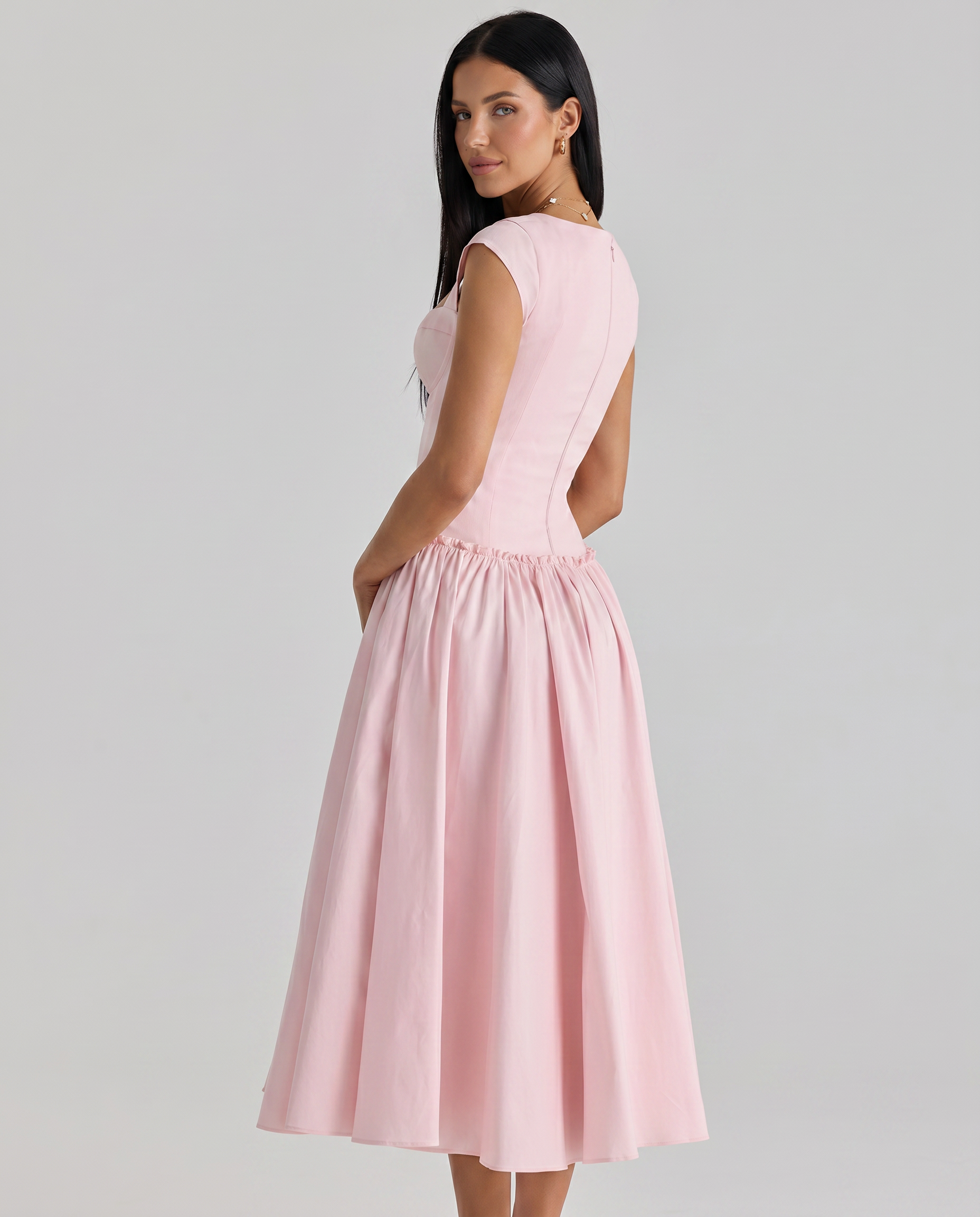 Monica | Midi Dress with Boned Bodice and Cap Sleeves