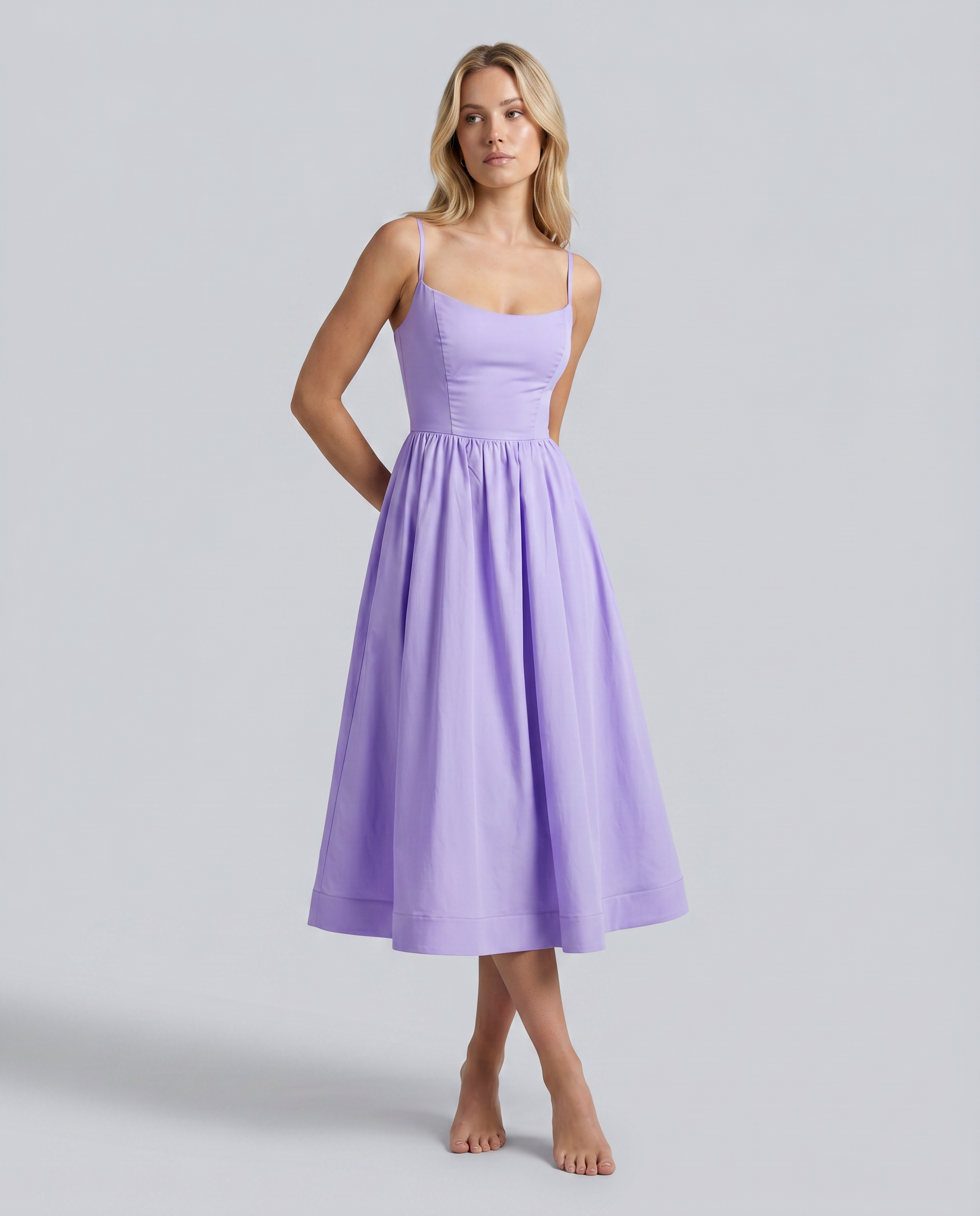 Asha | Midi Sundress with Broderie Trim Waist