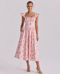 Tabitha | Midi Sundress with Floral Print and Lace-Up Back
