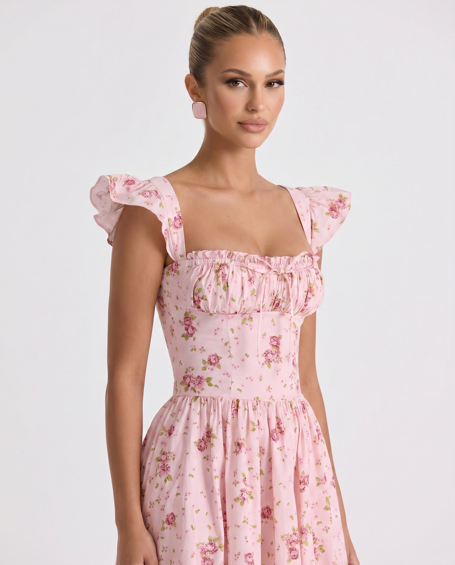 Tabitha | Midi Sundress with Floral Print and Lace-Up Back