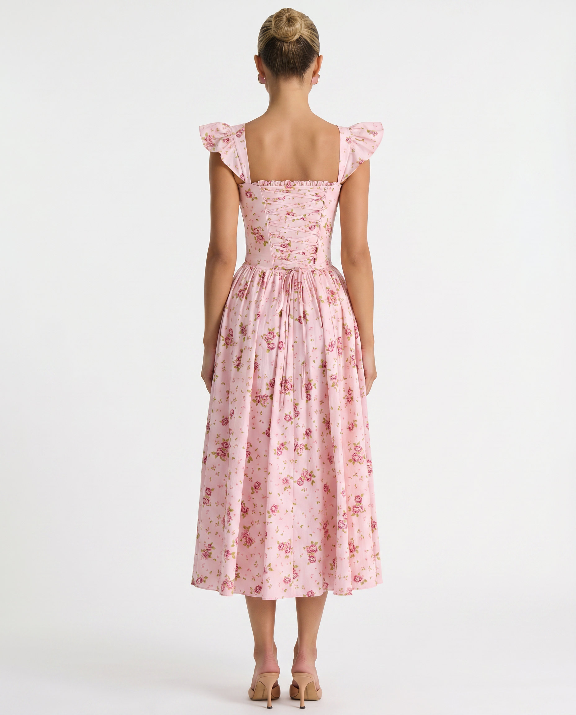 Tabitha | Midi Sundress with Floral Print and Lace-Up Back