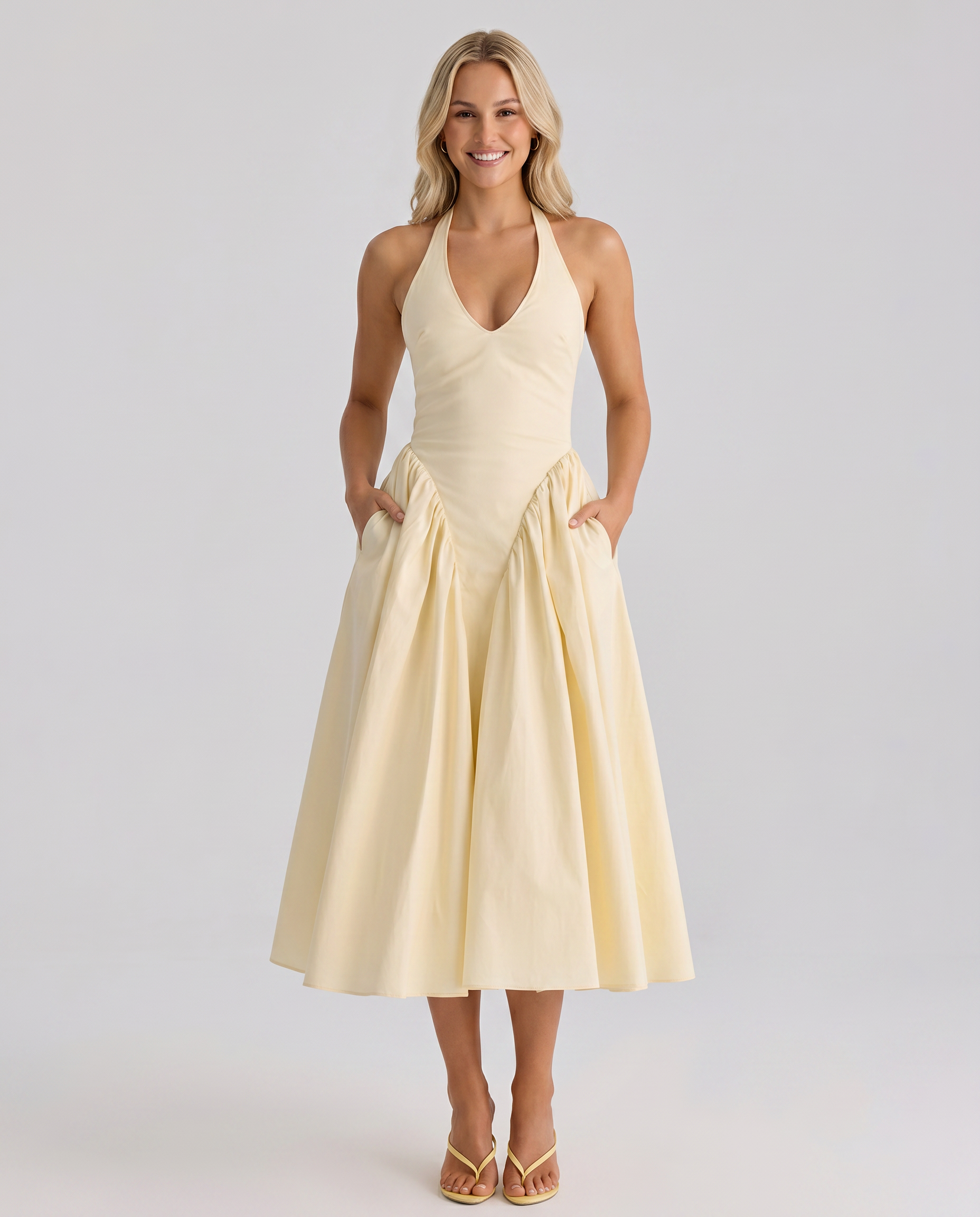 Danika | Midi Sundress with Halter Neck and Full Skirt
