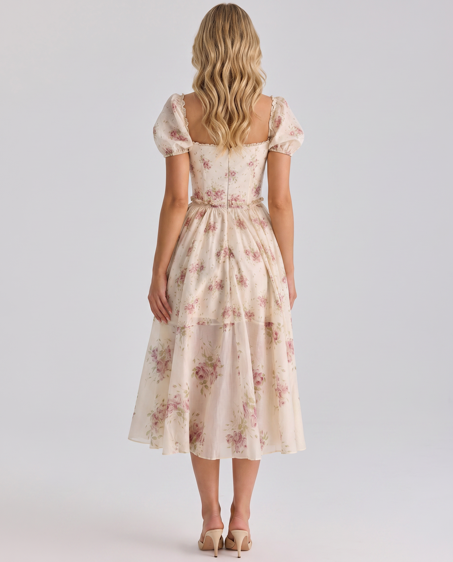 Finley | Midi Dress with Floral Print and Puff Sleeves