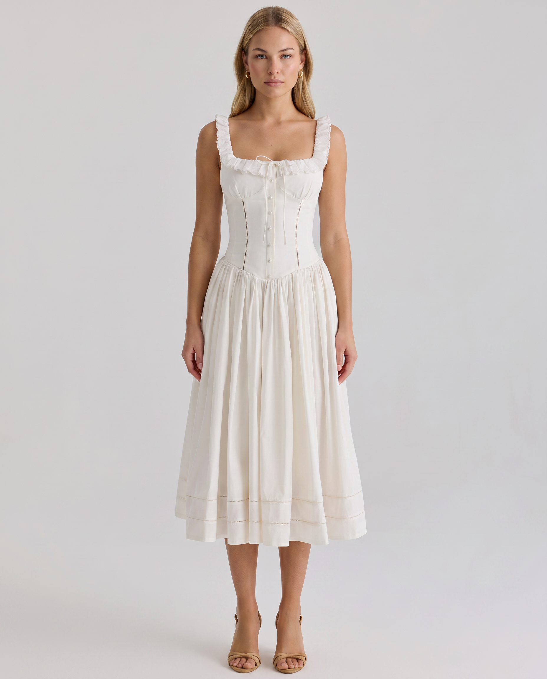 Freida | Midi Dress with Broderie Anglaise Trim