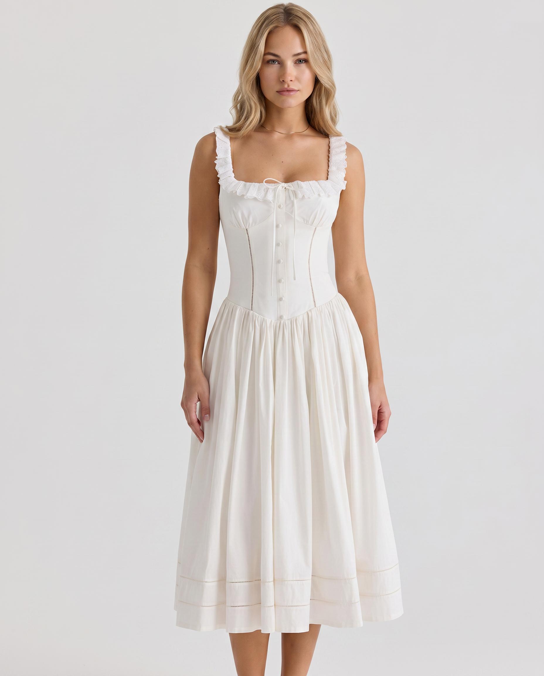 Freida | Midi Dress with Broderie Anglaise Trim