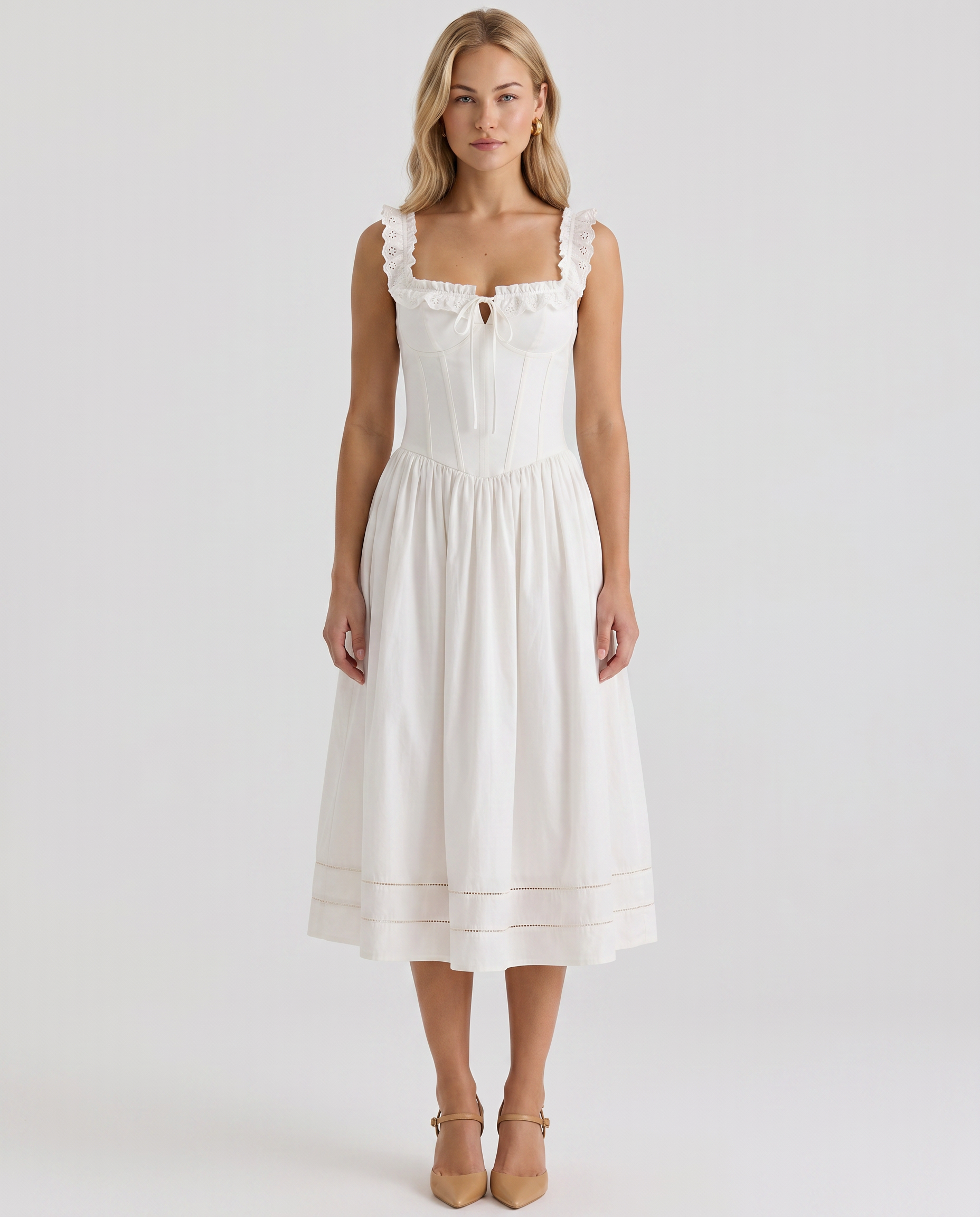 Freida | Midi Dress with Broderie Anglaise Trim