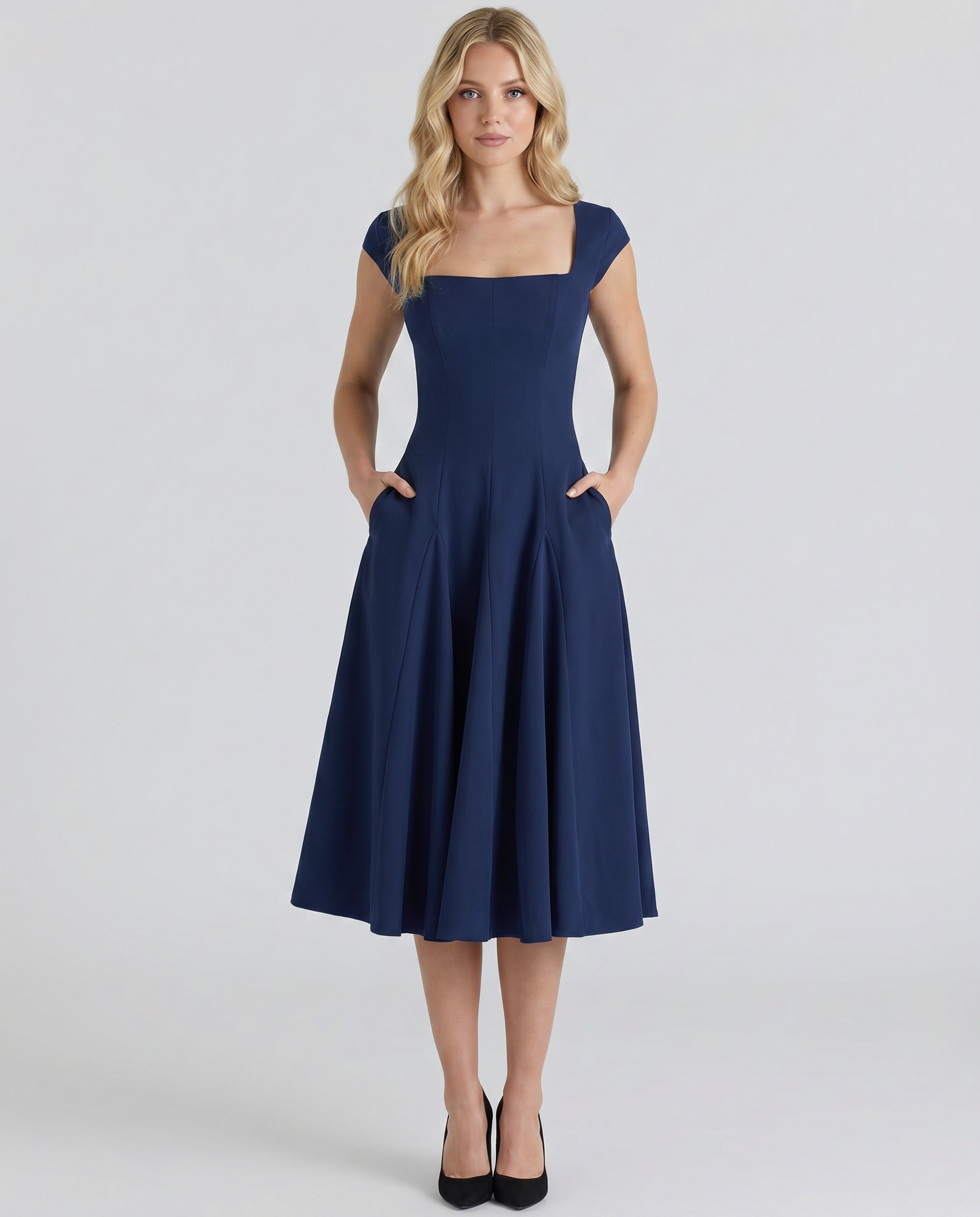 Larissa | Midi Dress with Lace-Up Back and Square Neck