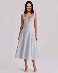 Frances | Midi Dress with Floral Print and Corset Bodice