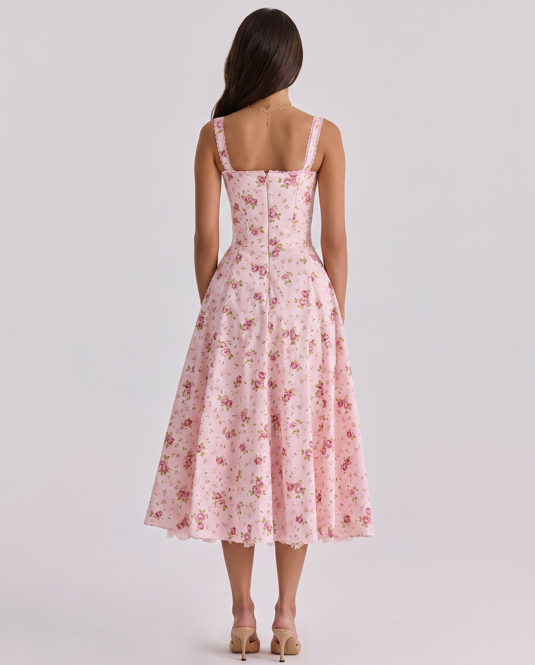 Frances | Midi Dress with Floral Print and Corset Bodice
