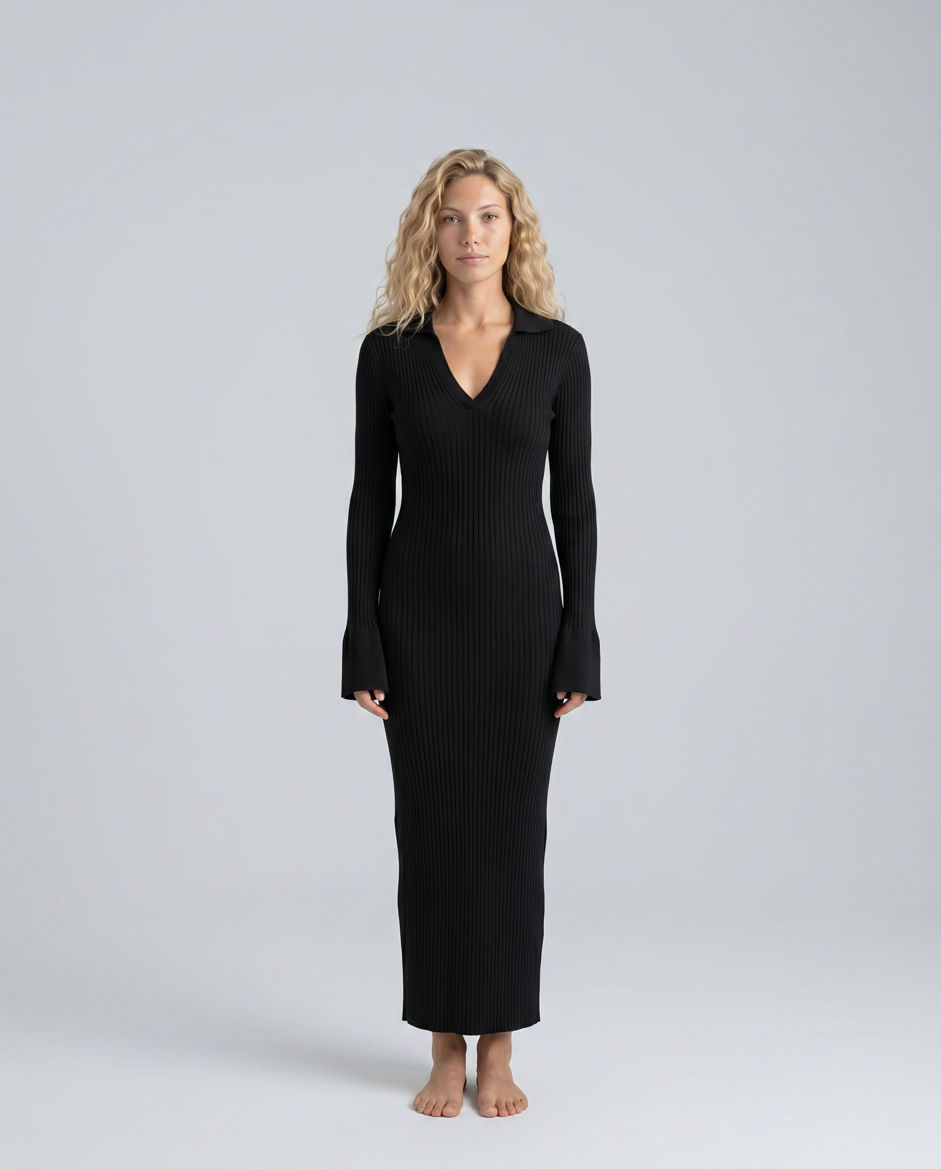 Lela | Ribbed Maxi Dress with Deep V-Neck