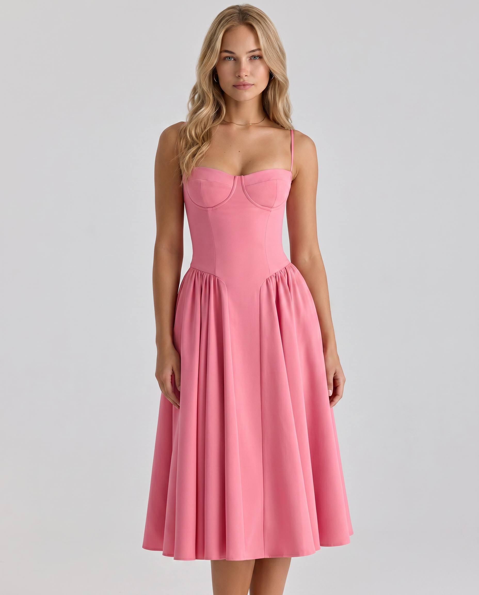Alana | Corset Midi Dress with Gathered Skirt