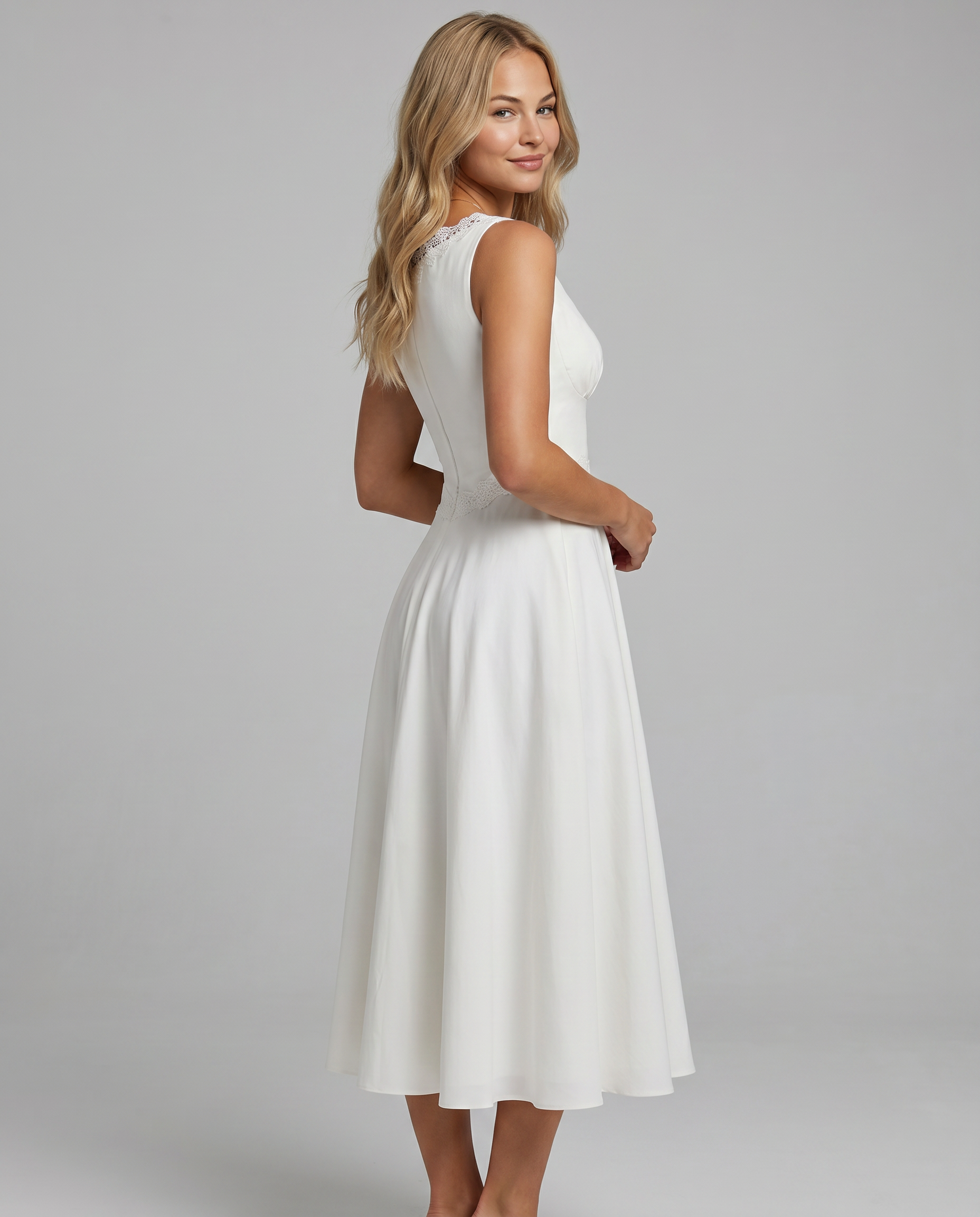 Jillian | Midi Dress with Lace Trim and Defined Waist