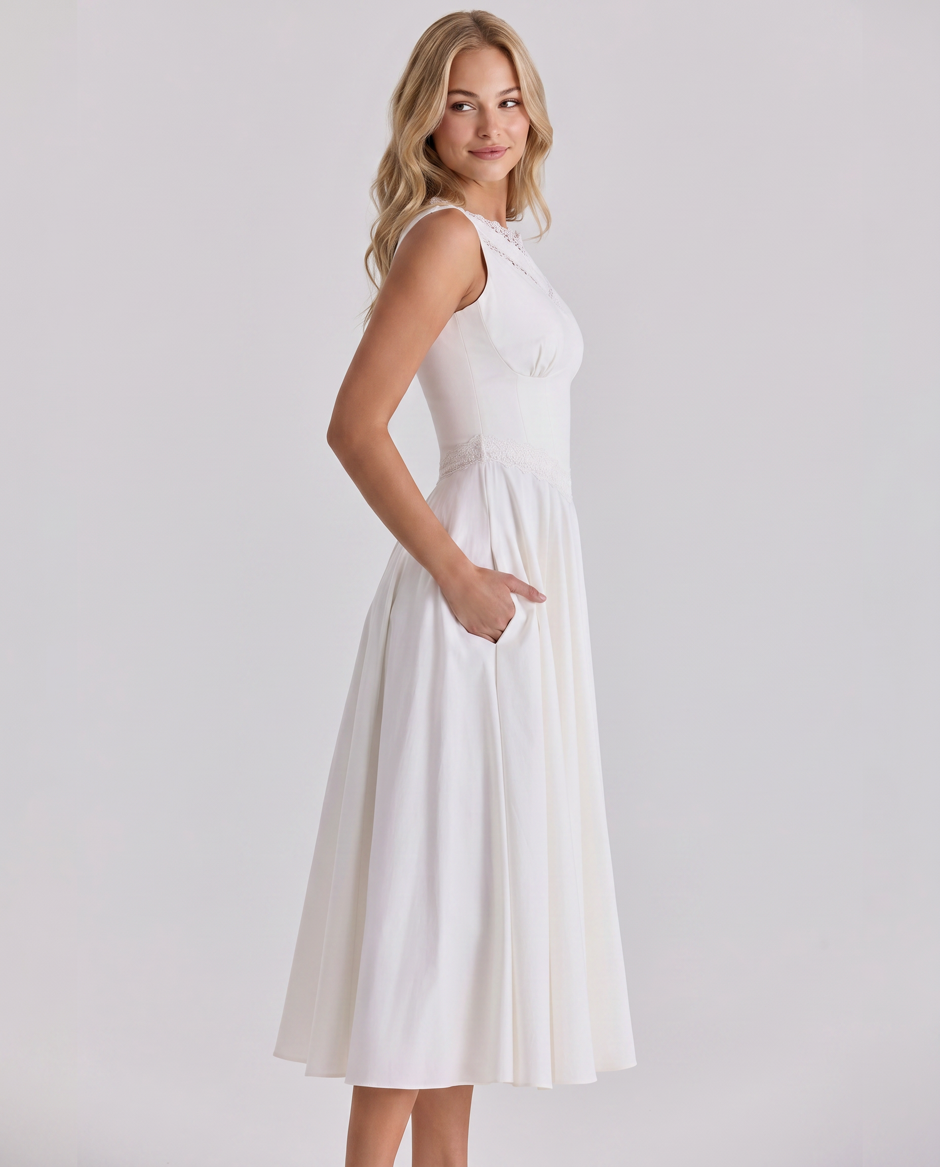 Jillian | Midi Dress with Lace Trim and Defined Waist