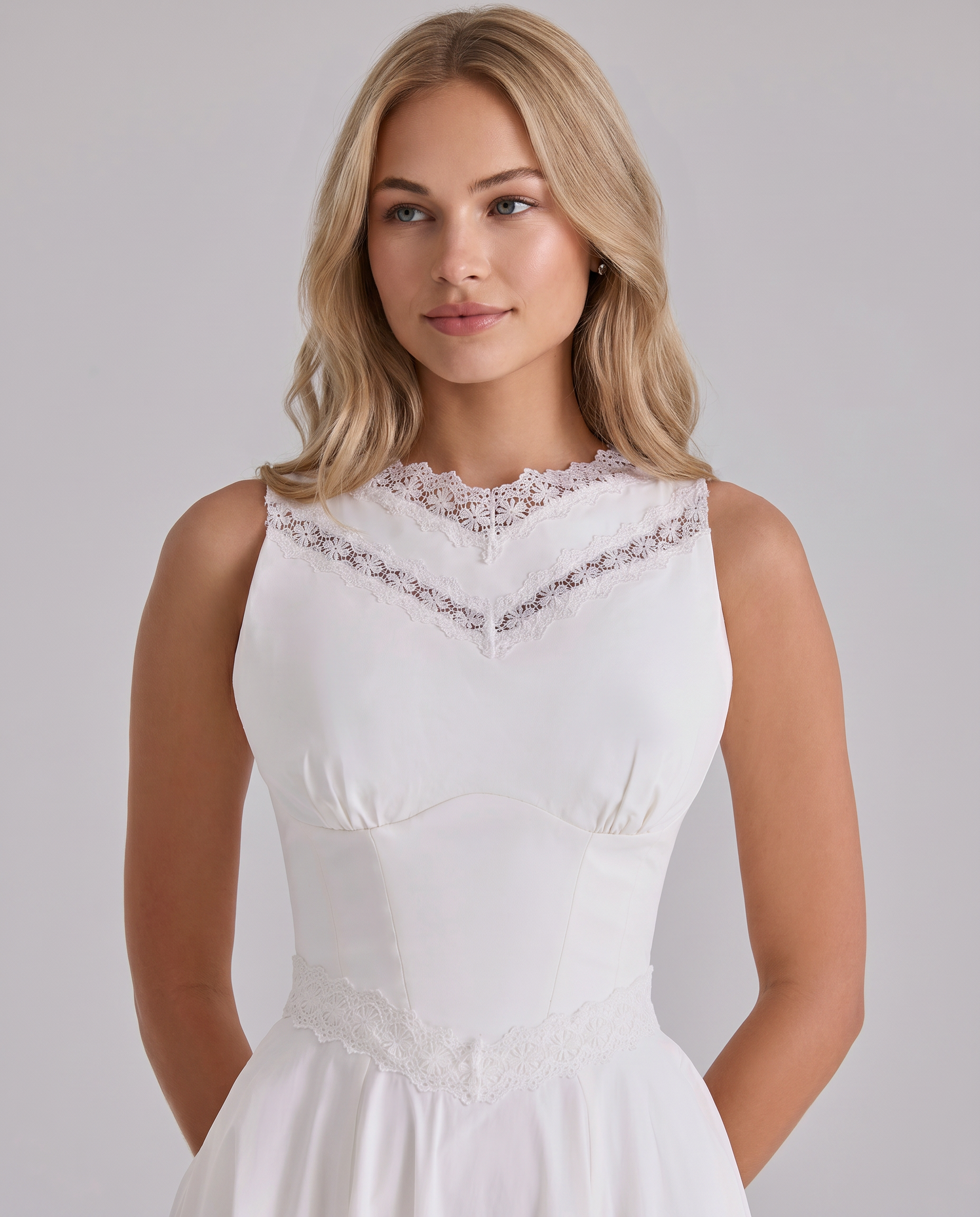 Jillian | Midi Dress with Lace Trim and Defined Waist