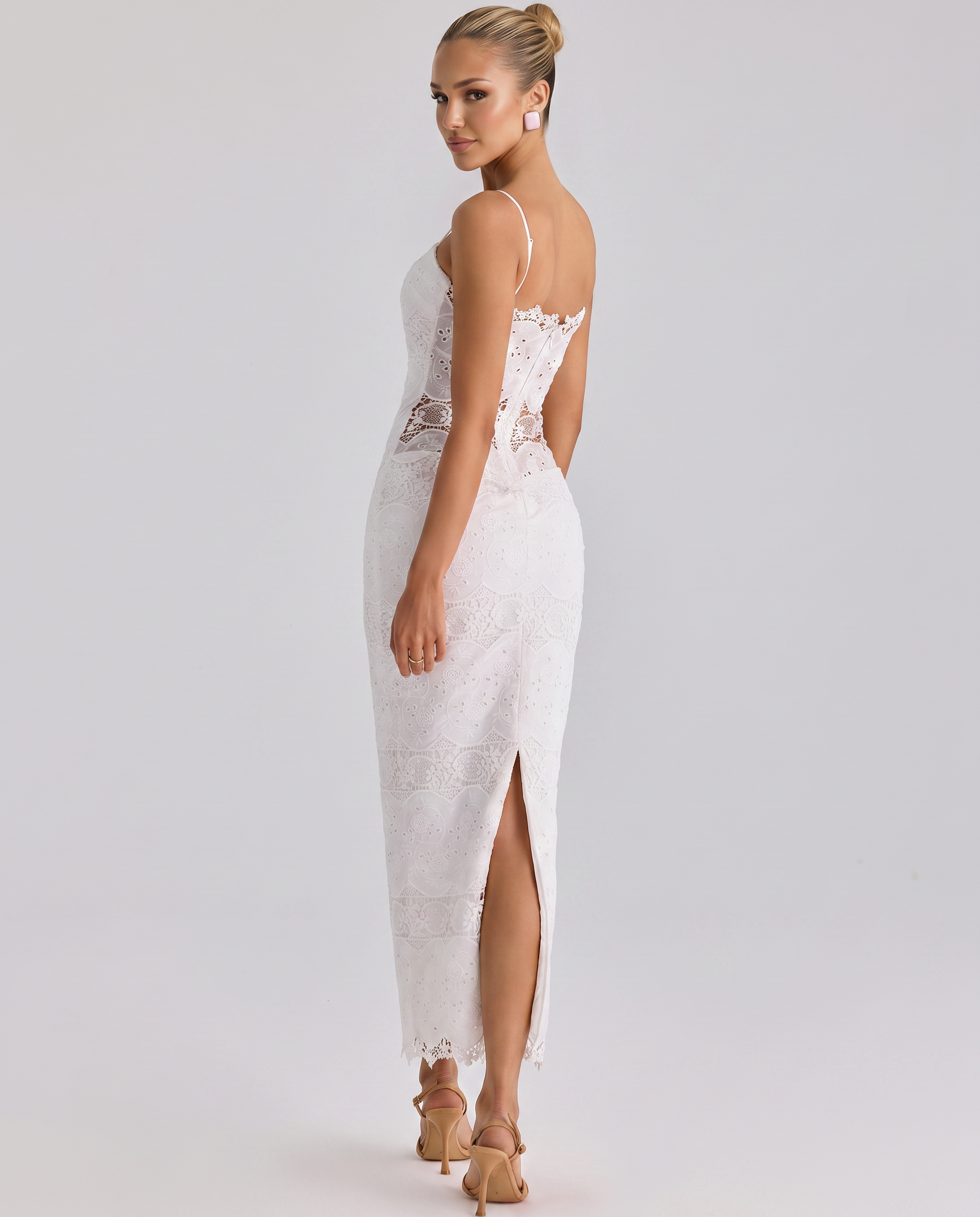 Kassandra | Midi Dress with Lace Overlay and Back Slit