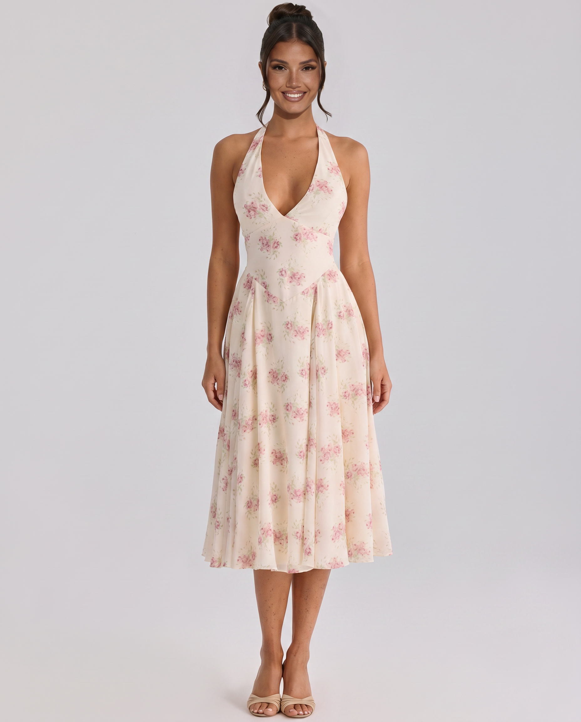 Annika | Midi Dress with Halter Neck and Open Back