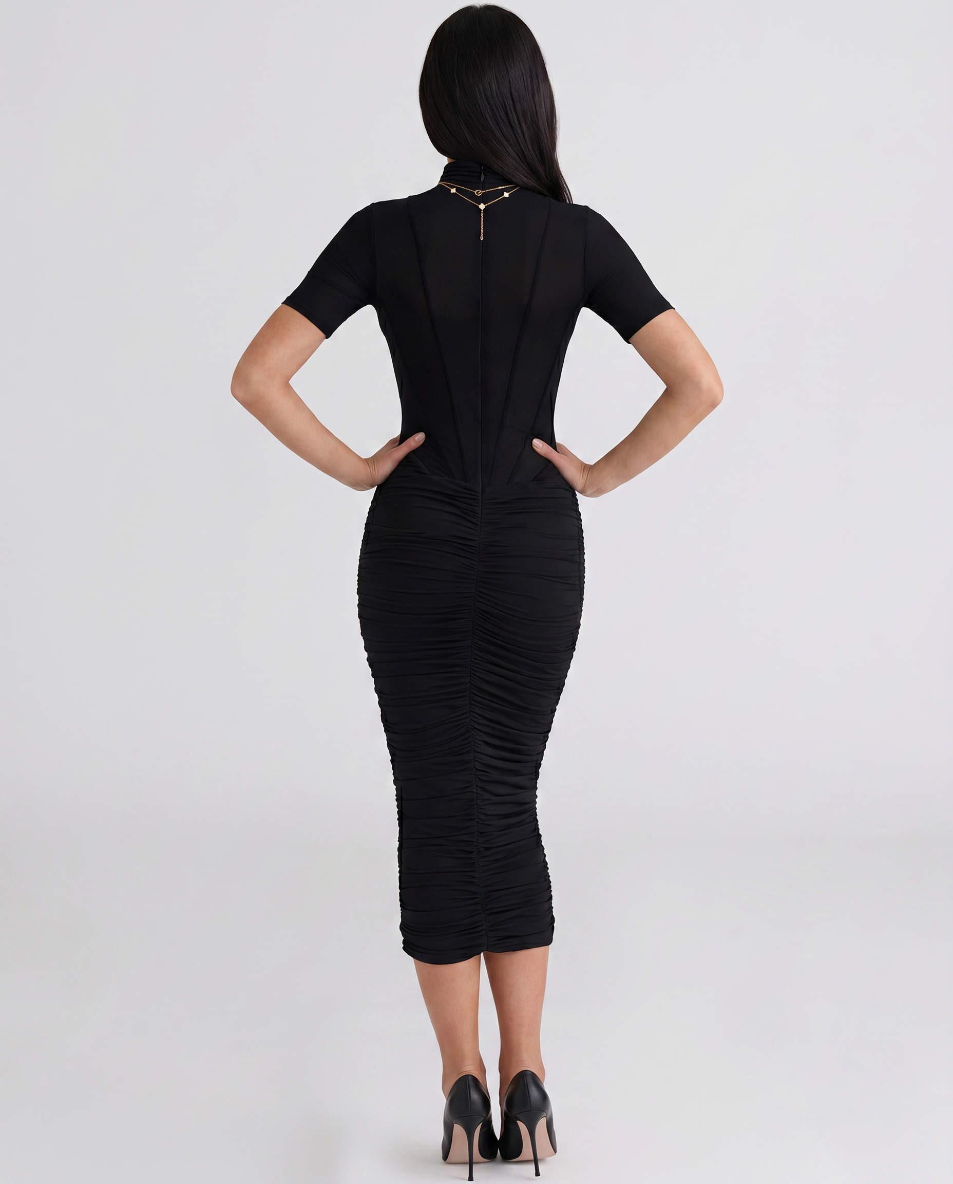 Lucinda | Midi Dress with Sheer Panelled Bodice
