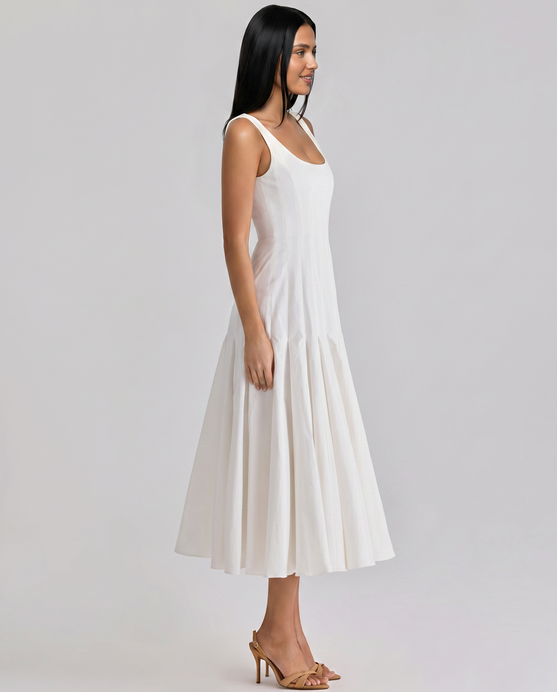 Margie | Pleated Midi Dress with Godet Panels
