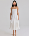 Margie | Pleated Midi Dress with Godet Panels