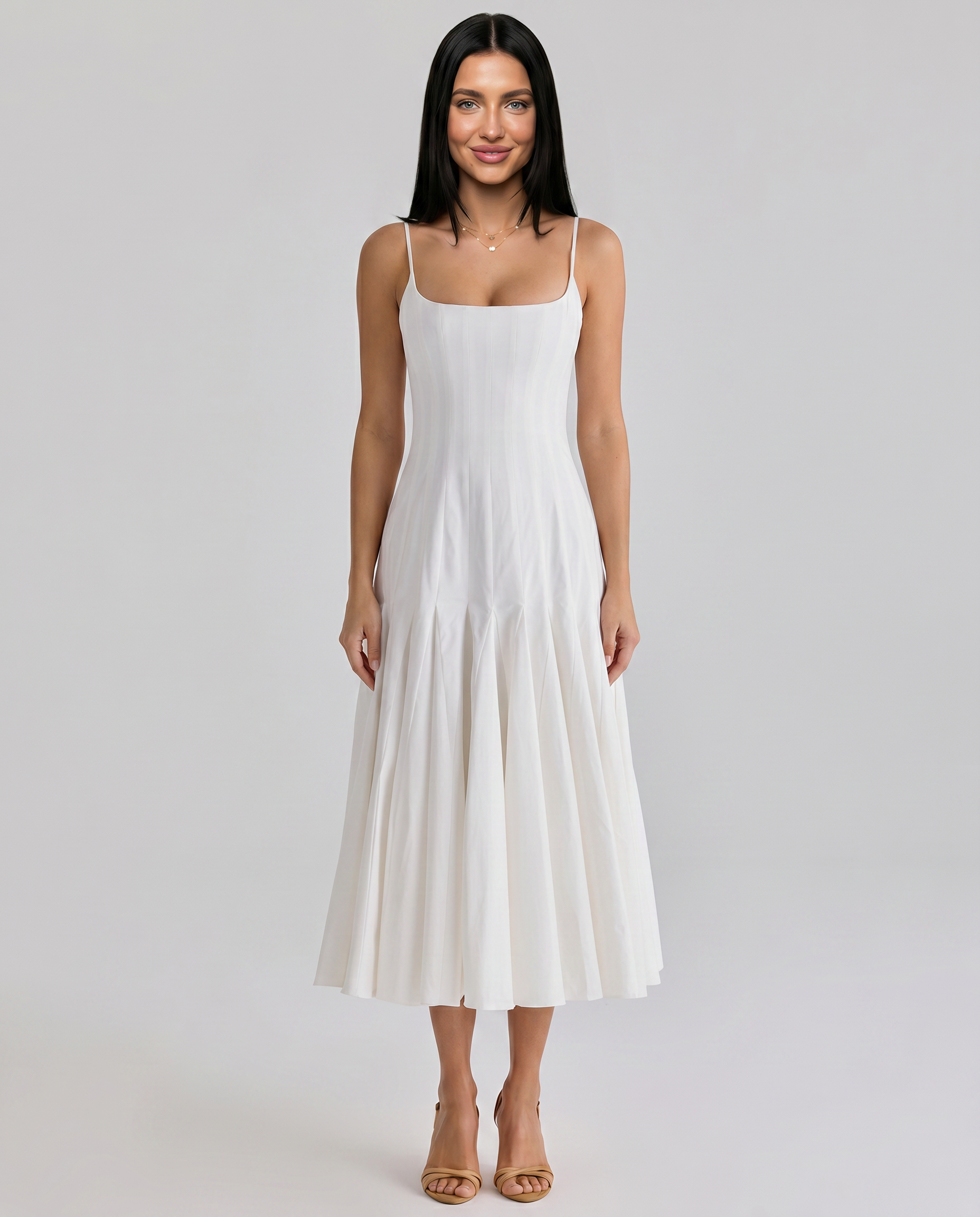 Margie | Pleated Midi Dress with Godet Panels