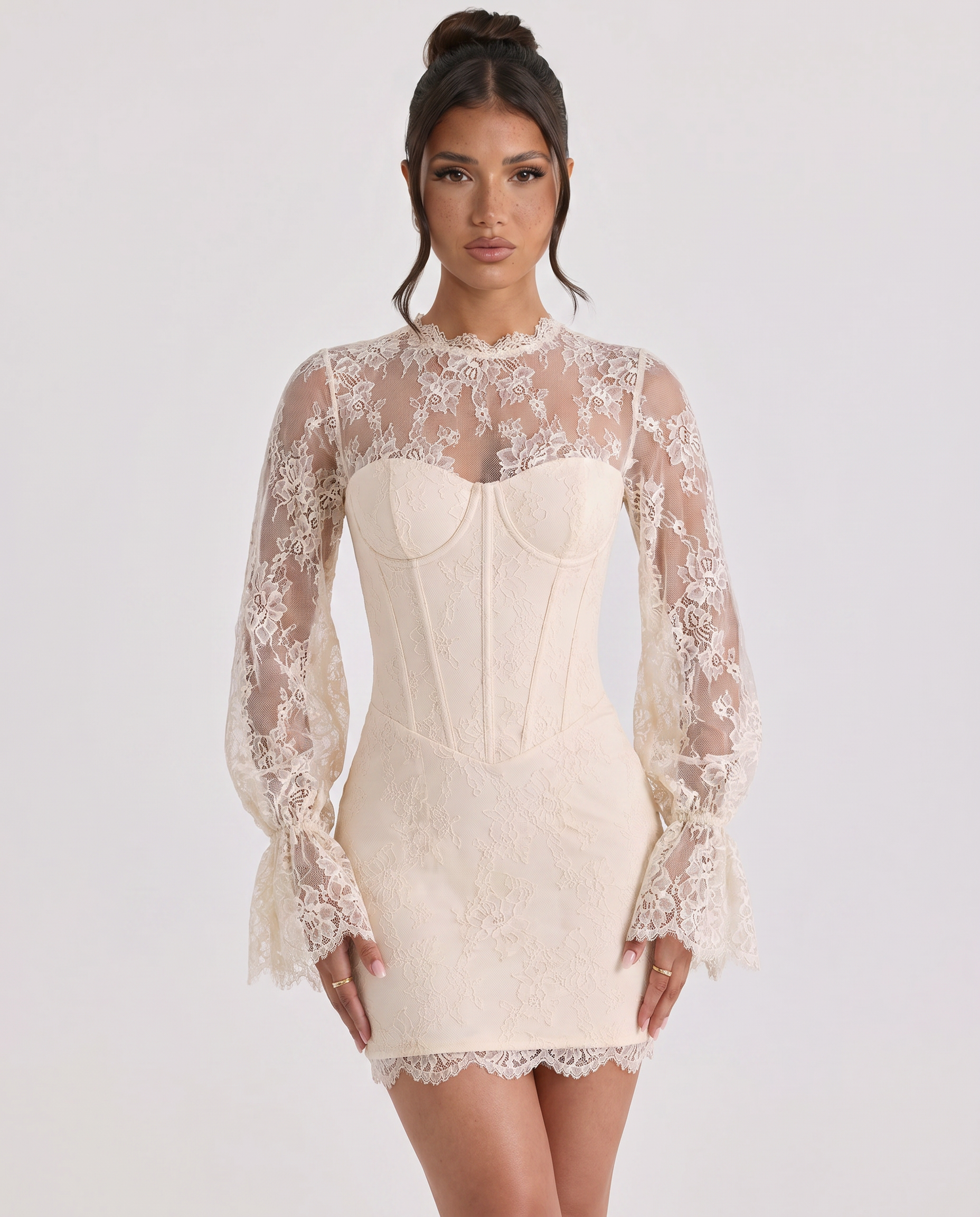 Olga | Lace Mini Corset Dress with Long Sleeves