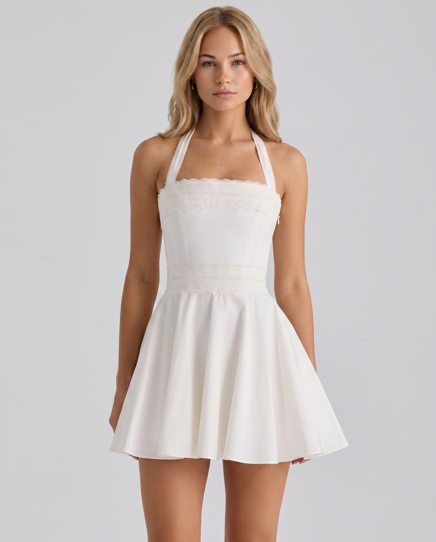Diane | Halter Neck Mini Dress with Broderie Anglaise