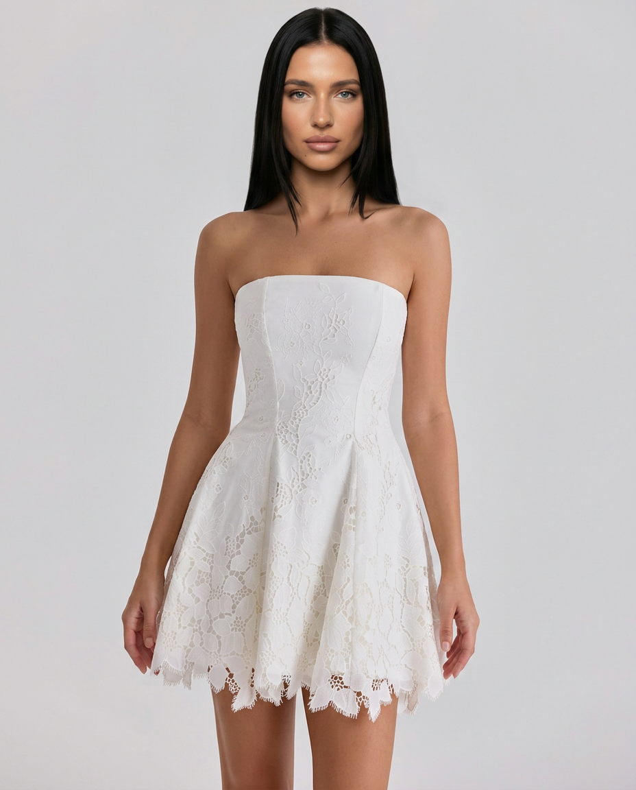 Miranda | Strapless Mini Dress with Lace Skirt