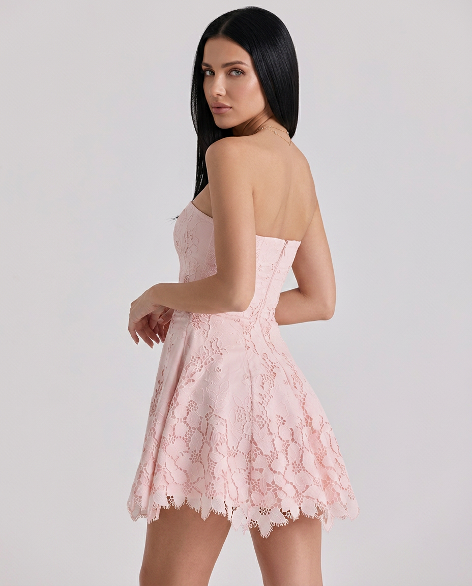 Miranda | Strapless Mini Dress with Lace Skirt