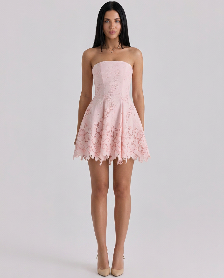 Miranda | Strapless Mini Dress with Lace Skirt