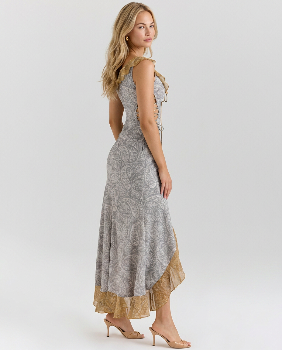 Nell | Ruffle Maxi Dress with Side Lace Detail