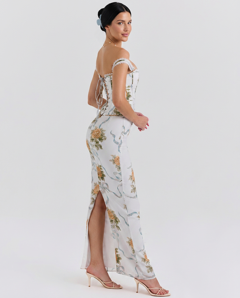 Nettie | Maxi Dress with Corset Bodice and Floral Print