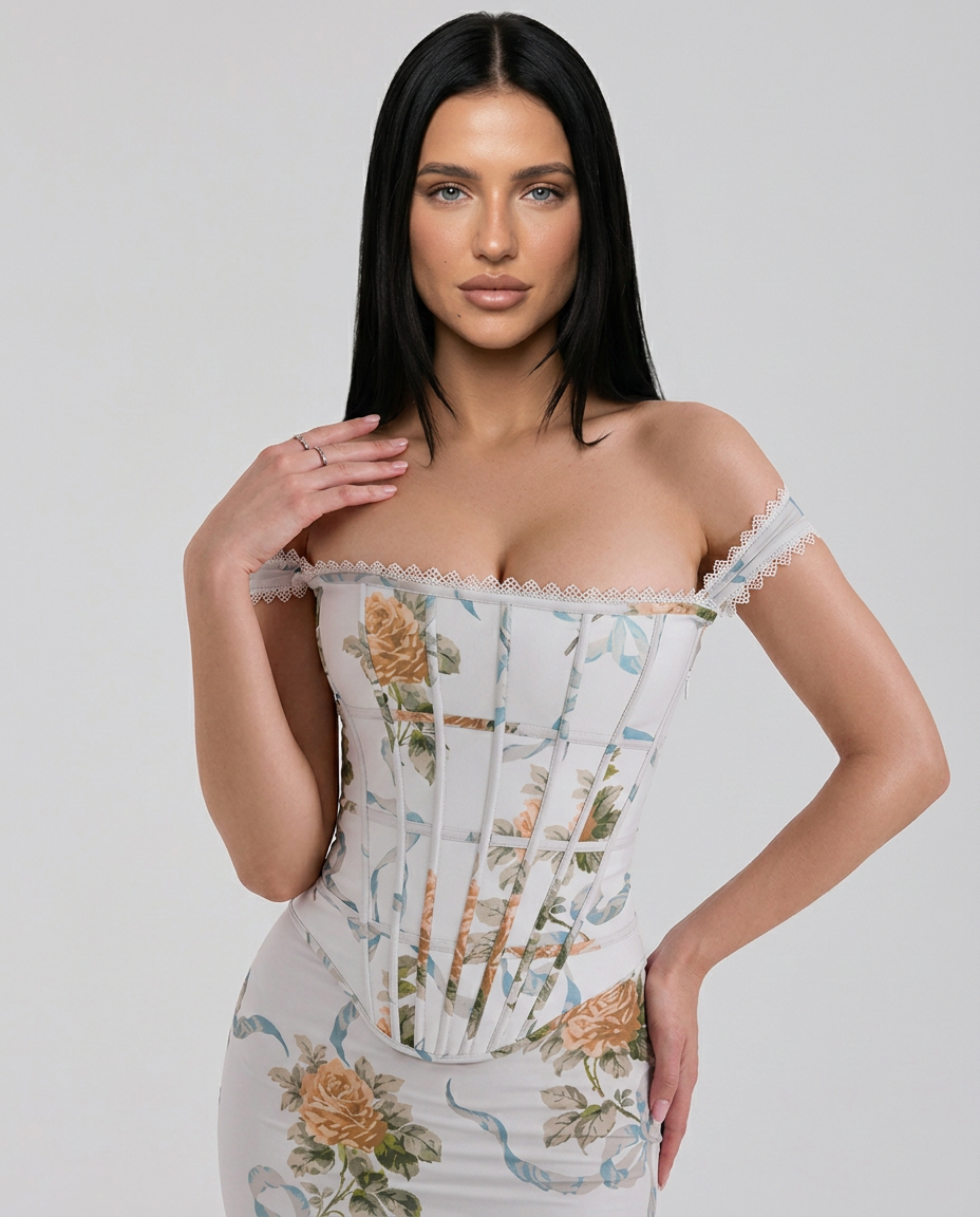 Nettie | Maxi Dress with Corset Bodice and Floral Print