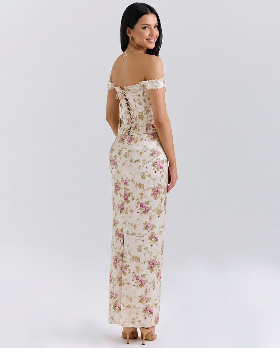 Nettie | Maxi Dress with Corset Bodice and Floral Print